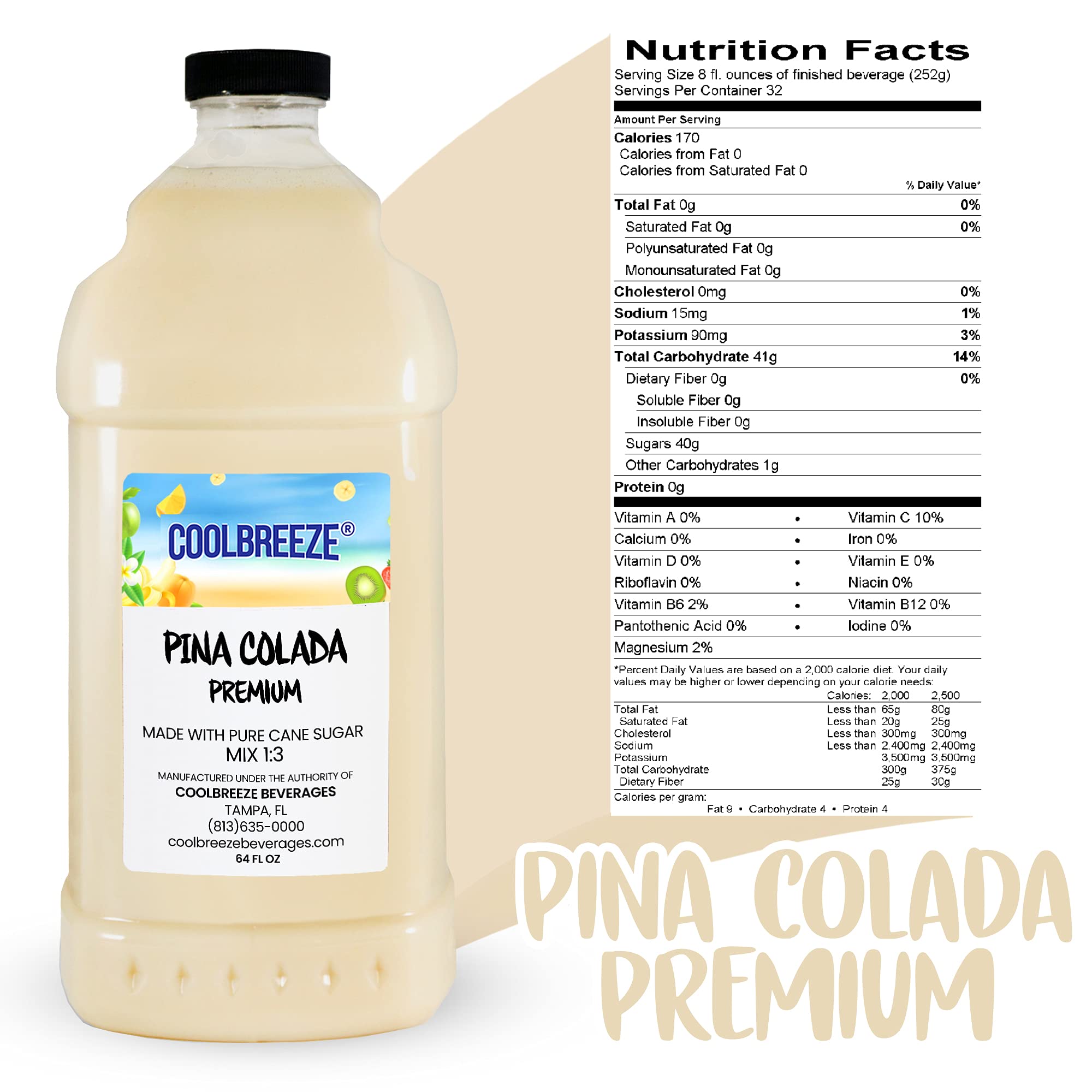 Premium Frozen Slush Drink Mix - Pina Colada Flavor | Ready-to-Use Beverage Mix for Parties & Events | Case of Six 1/2 Gallon Bottles | Coolbreeze Brand | Perfect for Summer BBQs, Pool Parties & Beach Gatherings