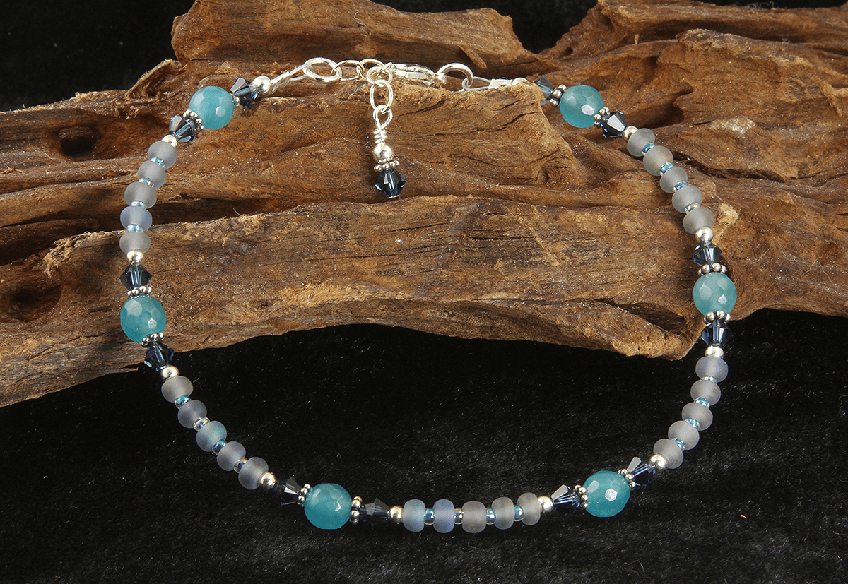 Natural Teal Green Agate Gemstone Anklet Bracelet - Handmade Adjustable Ankle Chain for Women - Perfect for Beach, Yoga & Boho Fashion Accessories