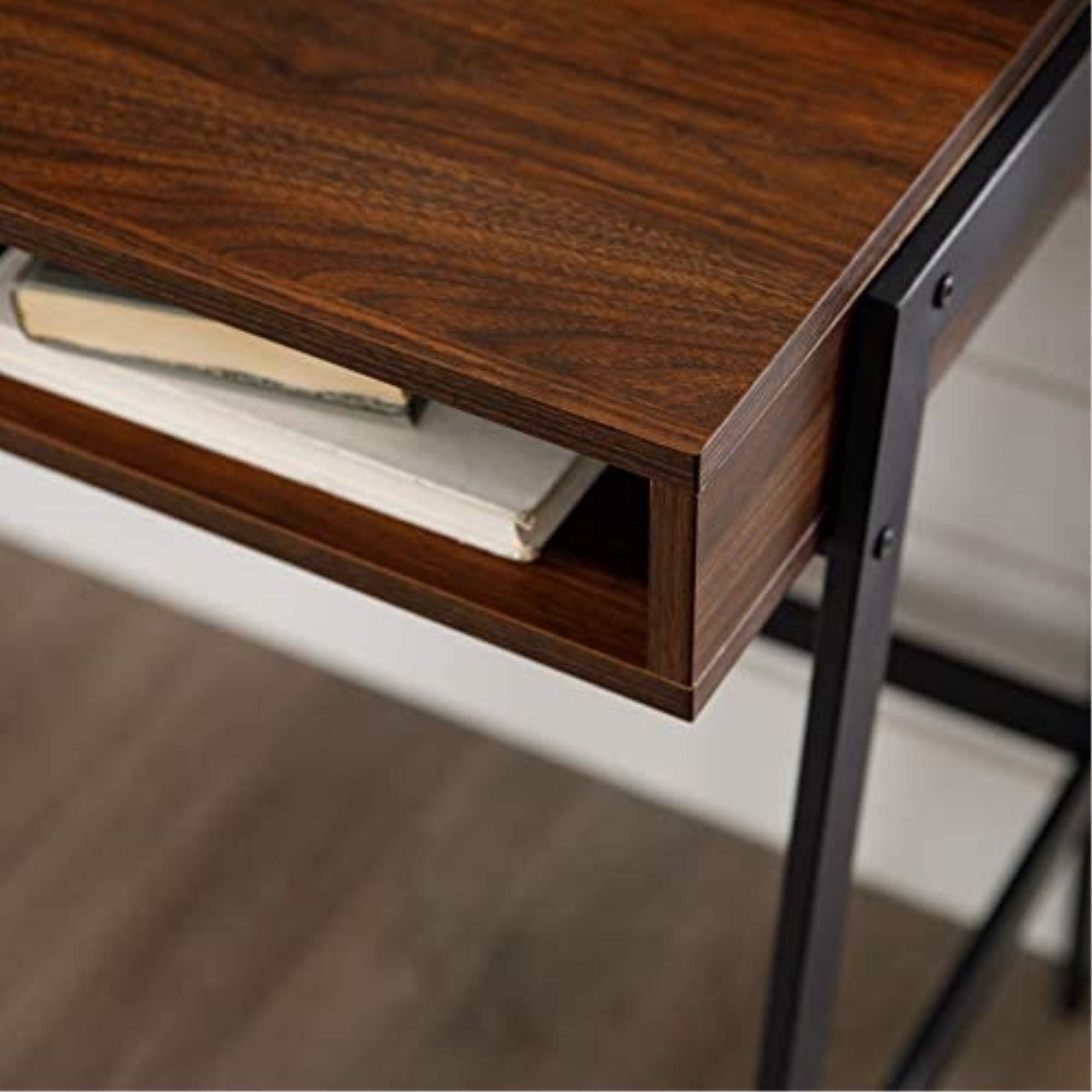 Walker Edison 42 Inch Industrial Mesh Wood Laptop Desk - Dark Walnut Home Office Workstation for Small Spaces, Compact Writing Table for Modern Living Rooms and Dorm Rooms