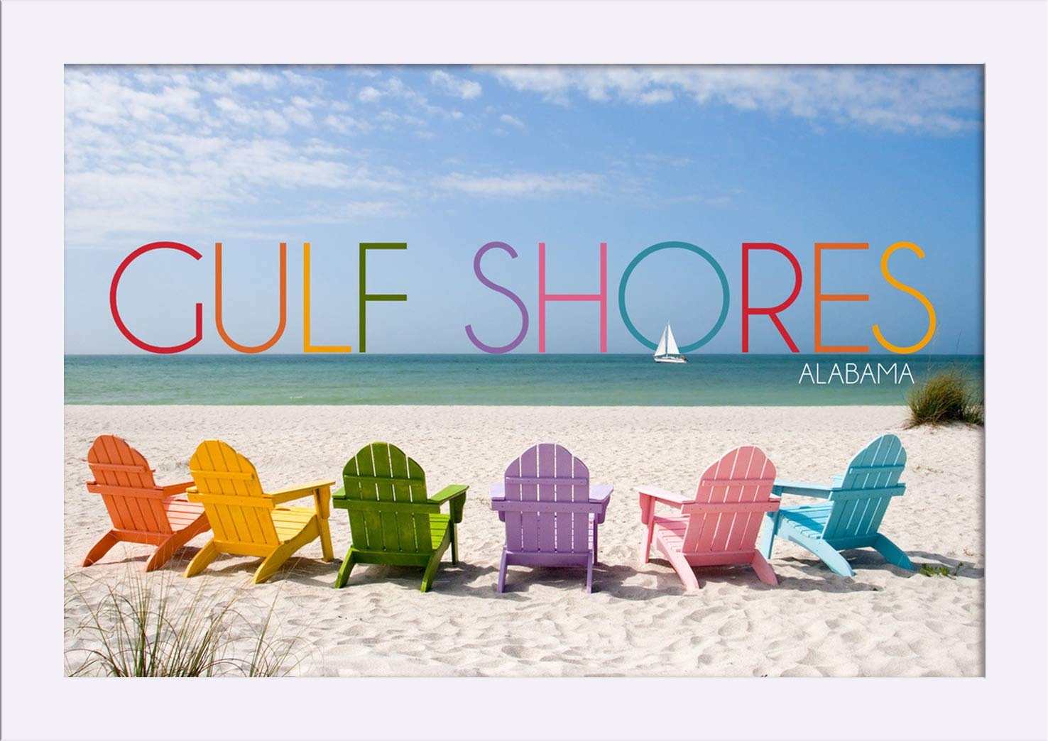 Gulf Shores Alabama Beach Chairs Art Print - 12x18 Giclee Fine Art with Recycled Wood Frame - Coastal Wall Decor for Living Room, Bedroom & Office