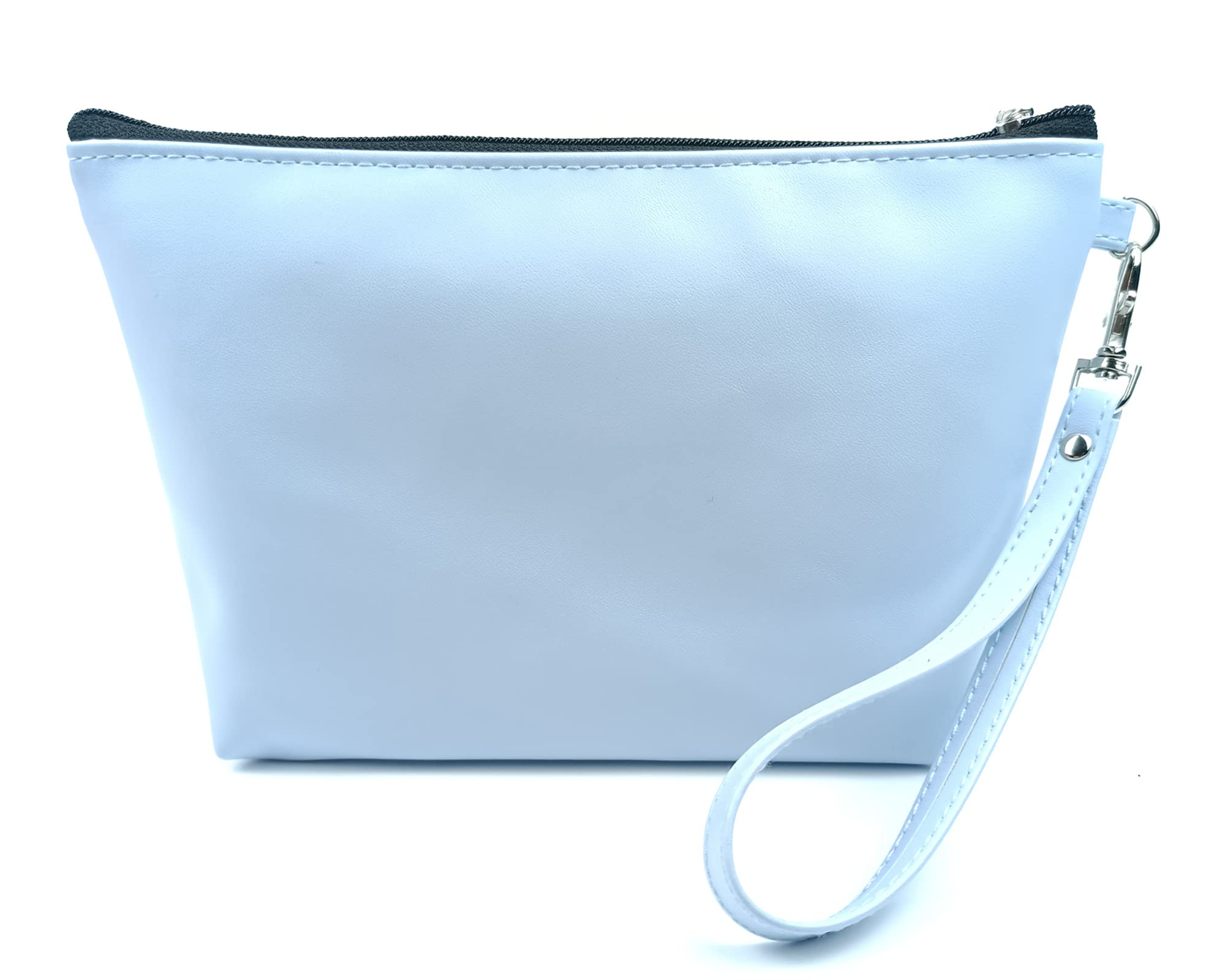 Waterproof Leather Cosmetic Makeup Bag for Women - Large Capacity Travel Organizer with Wrist Strap, Blue Makeup Pouch for Toiletries & Travel Essentials | Perfect for Gym, Vacation & Daily Use