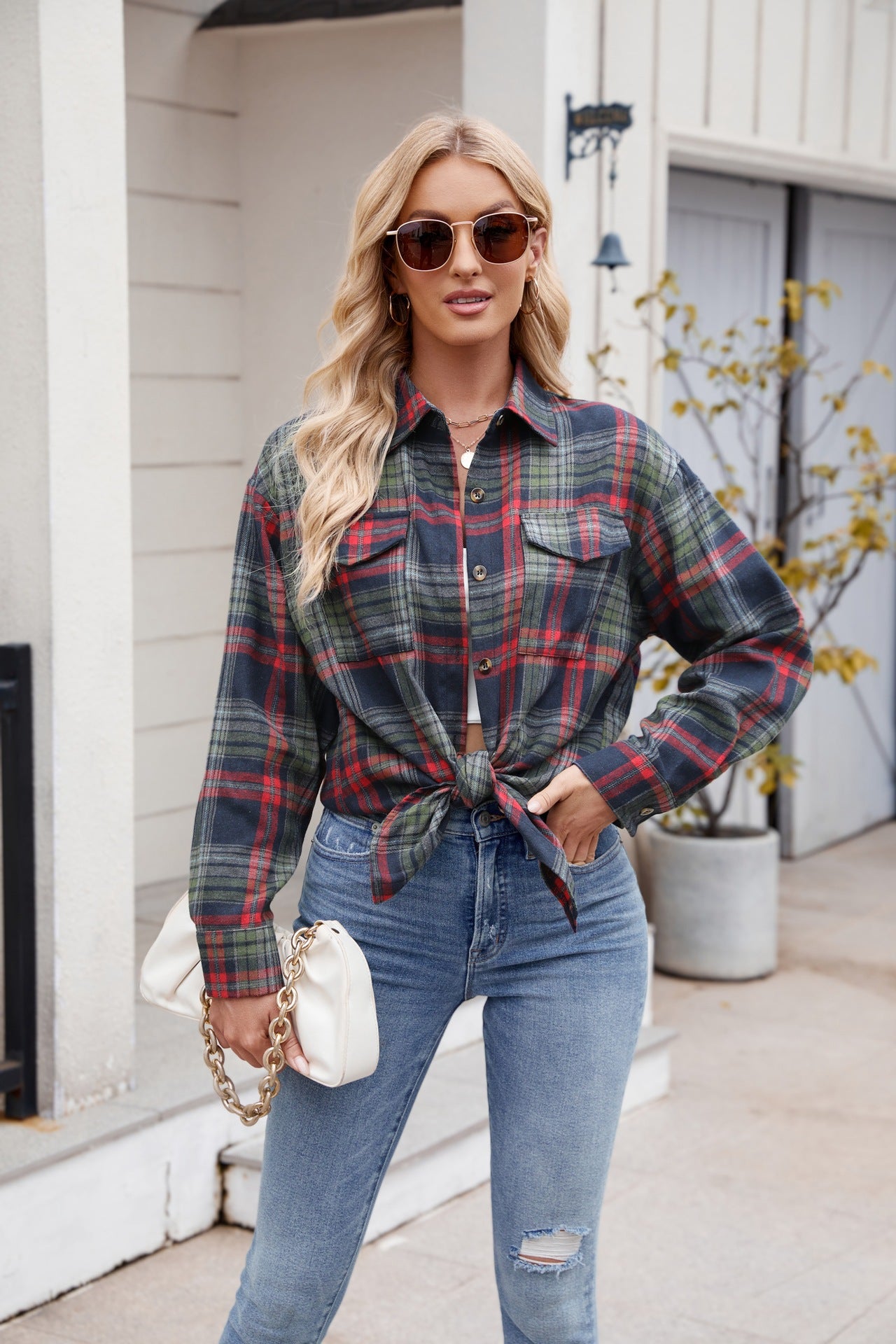 Stylish Mandy Plaid Button-Up Long Sleeve Shirt for Women | Casual & Office Wear | Perfect for Fall & Winter Outfits