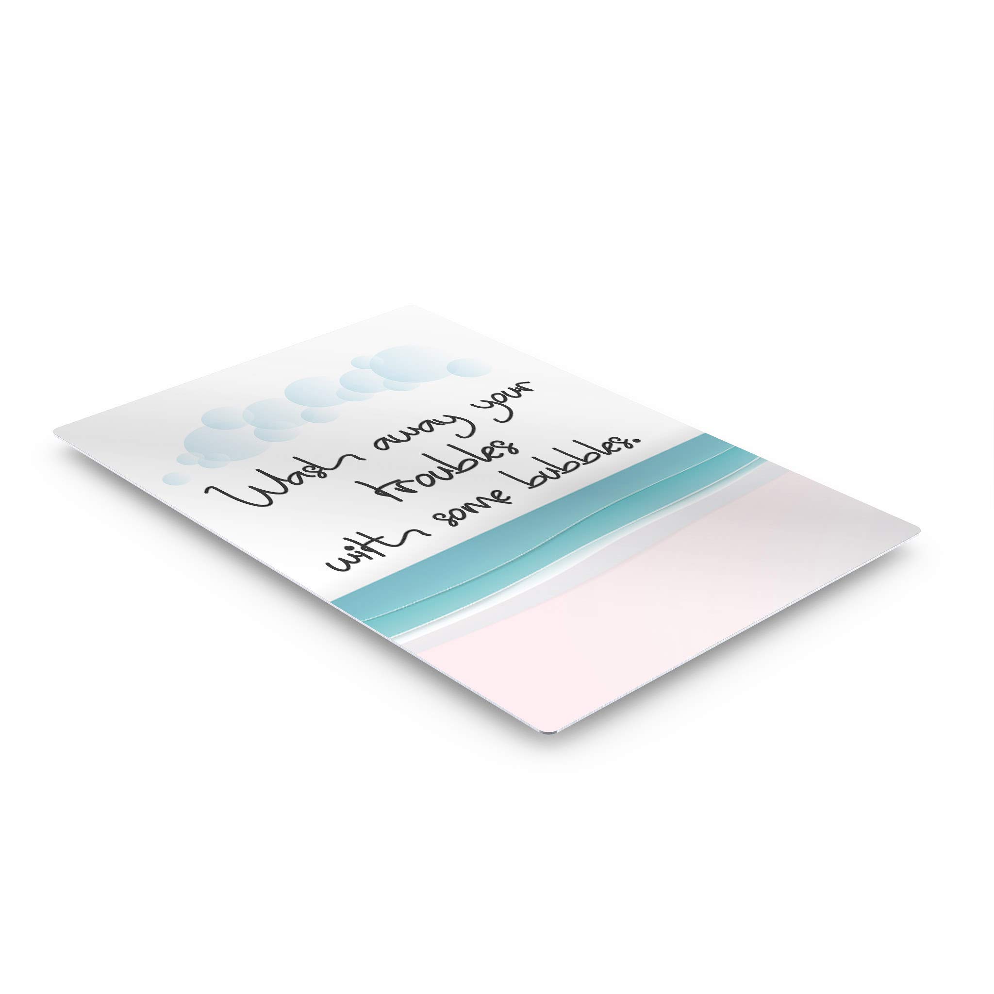 Smile Art Design 'Wash Away Your Troubles with Some Bubbles' - Funny Bathroom Quote Metal Print Wall Art - Ready to Hang Home Decor (40x30 Inches) - Made in USA - Perfect for Bathroom, Spa, or Relaxation Area Decor