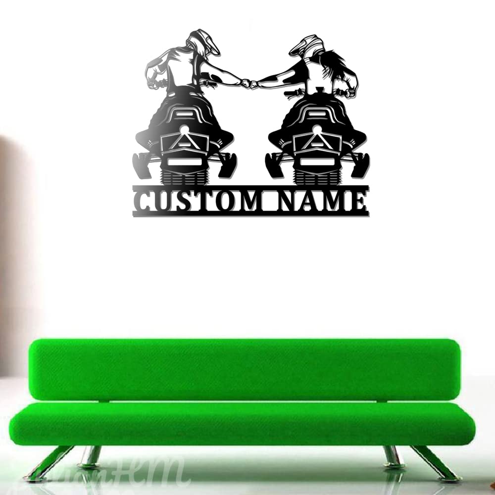 Custom Dad and Mom Snowmobile Metal Wall Art with LED Lights - Personalized Snowmobile Name Sign for Winter Games & Outdoor Home Decor - 12x12 Inches with Lights - Perfect for Cabin, Garage, or Man Cave Decor