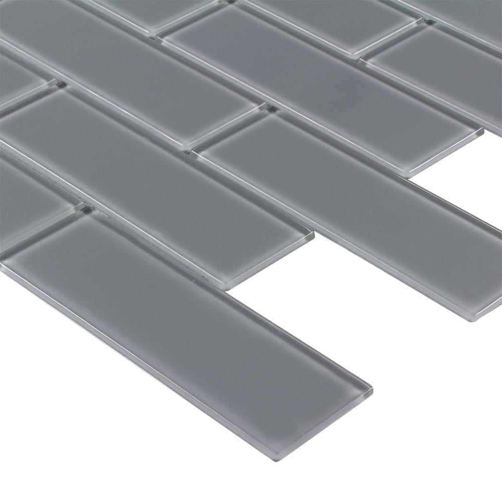 Premium Metropole Grey Glass Subway Tile 2x6 - Modern Kitchen Backsplash & Bathroom Wall Decor - Waterproof & Easy to Clean