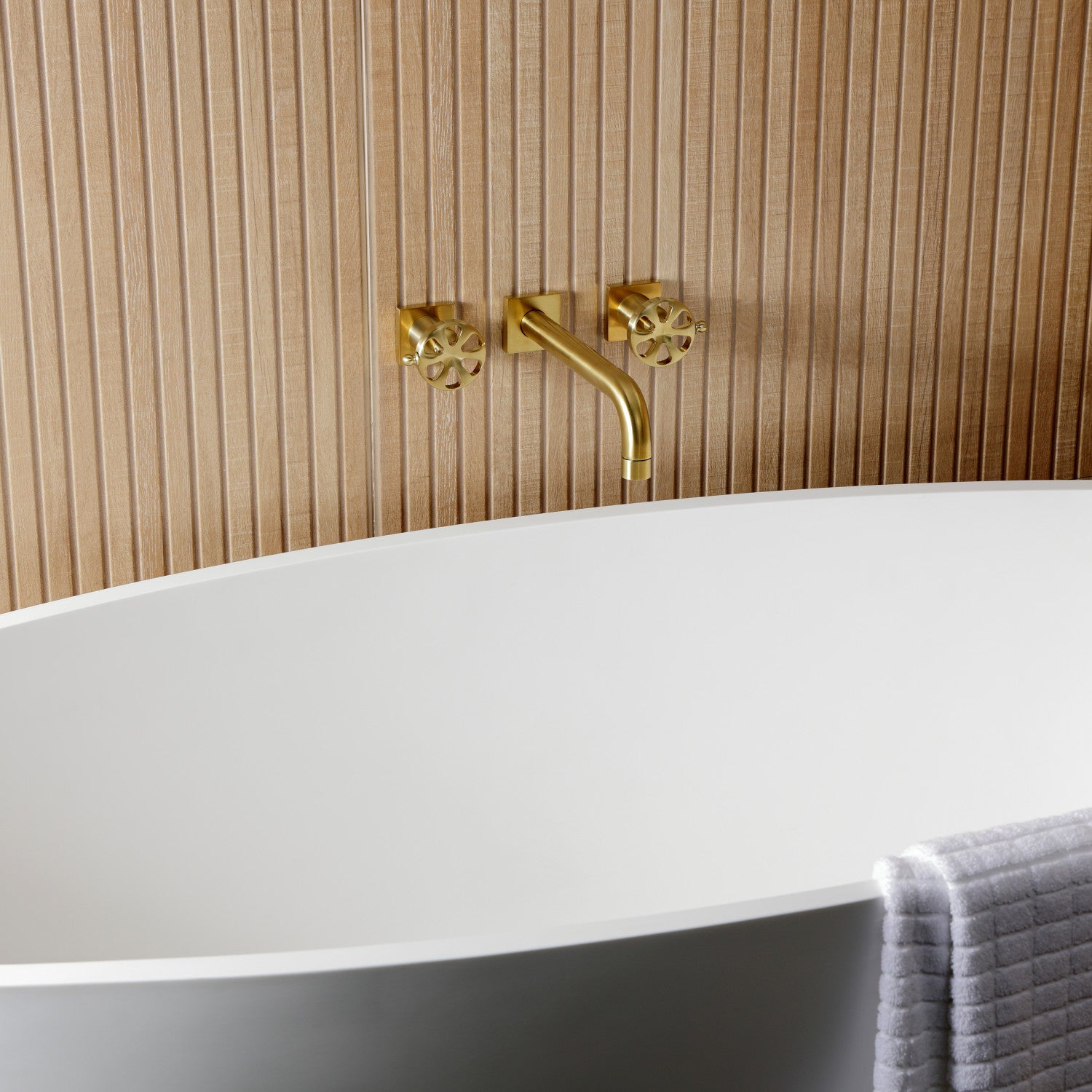 Belknap KS8027RX Brushed Brass Roman Tub Faucet - Two Handle 3 Hole Wall Mount Bathroom Faucet for Vintage & Luxury Bathtubs | Perfect for Spa, Master Bathroom & Hotel Renovations