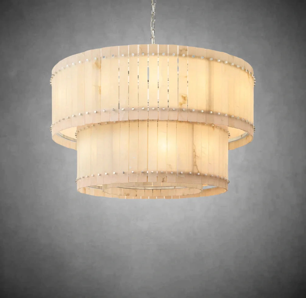 Elegant Alabaster Round Tiered Chandelier - Modern Crystal Ceiling Light Fixture for Dining Room, Bedroom & Living Room Decor