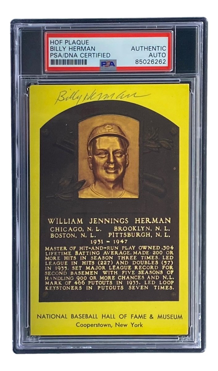 Authentic Billy Herman Signed 4x6 Chicago Cubs HOF Plaque Card with PSA/DNA Certification 85026262 - Perfect for Baseball Memorabilia Collectors and Cubs Fans Display