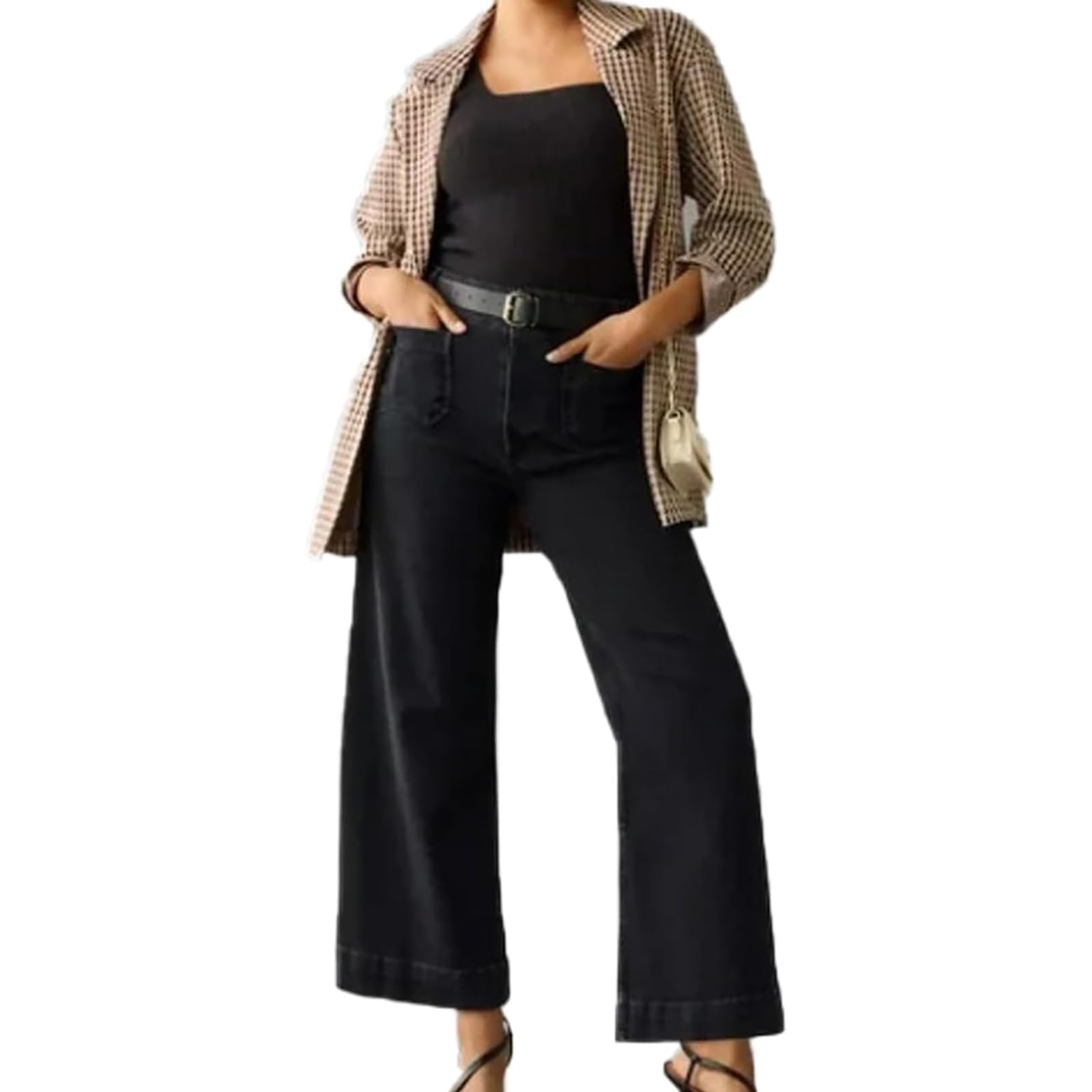 Obormi High Waisted Wide Leg Cropped Jeans for Women - Tummy Control Twill Pants | Curvy Fit Denim for Casual Outfits & Office Wear