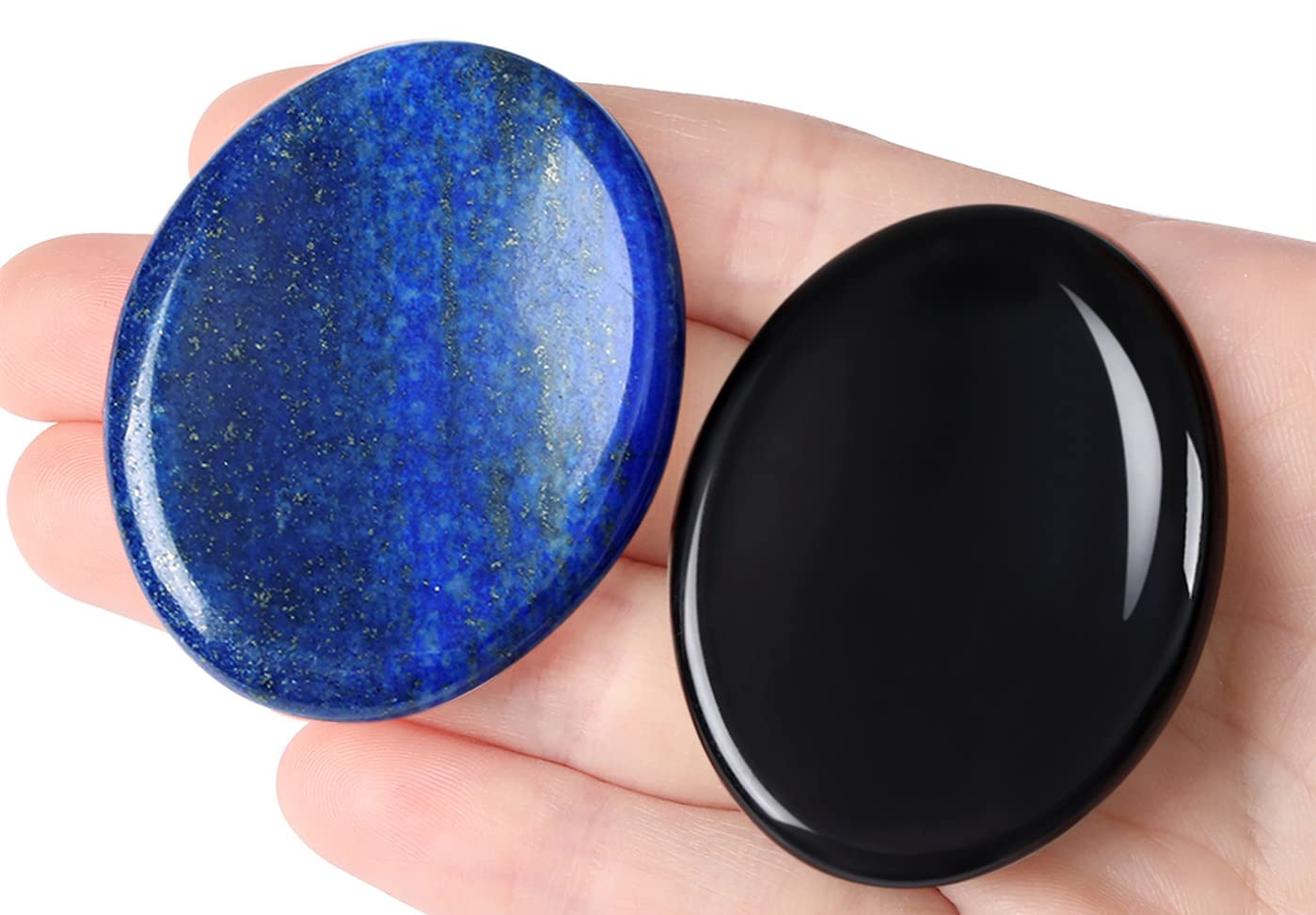 Lapis Lazuli Worry Stones - 2PCS Hand Carved Healing Crystals for Anxiety Relief & Meditation (Pocket Gemstones)