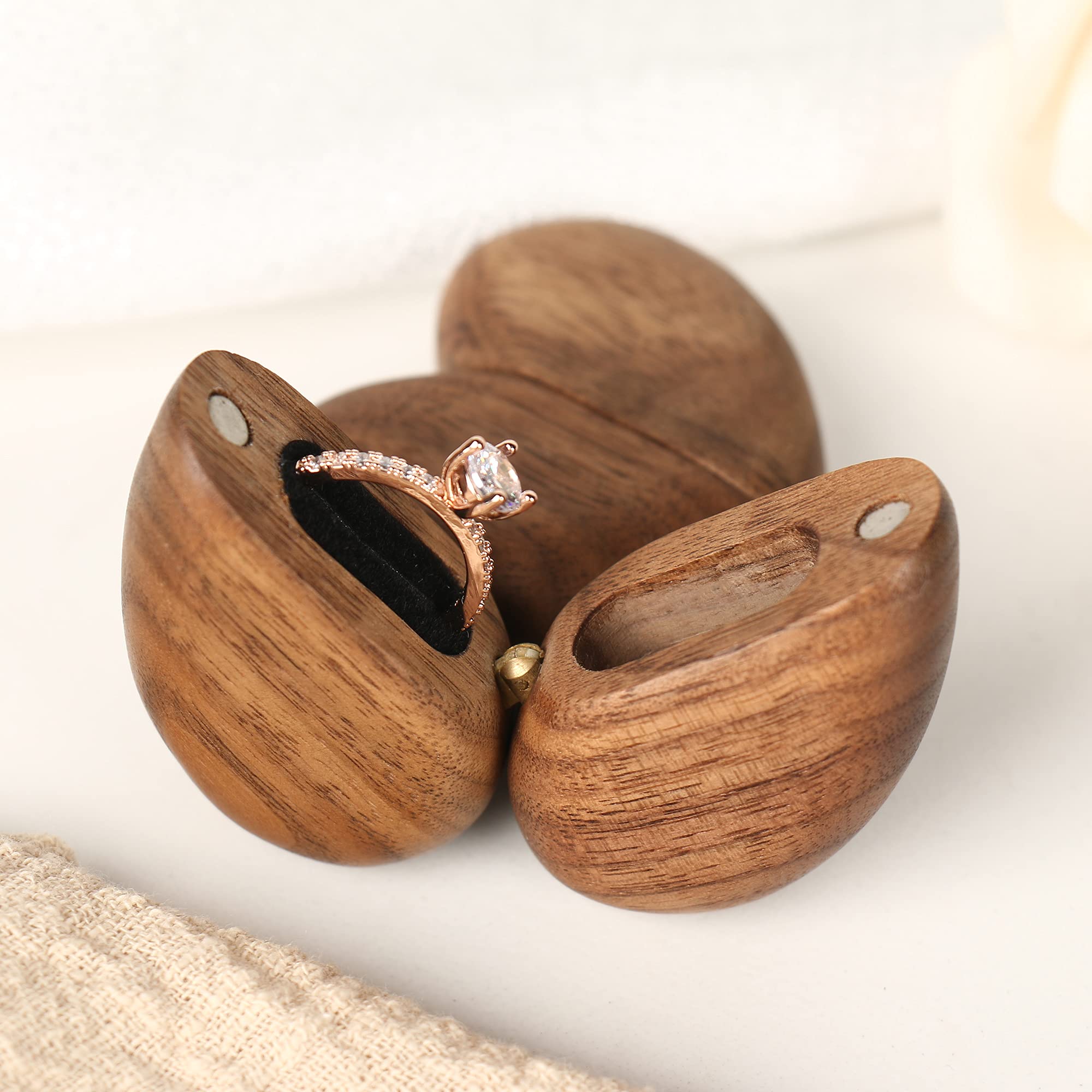 Heart-Shaped Wooden Ring Box for Wedding, Proposal & Engagement - Walnut Wood Ring Holder Case - Perfect Gift for True Love (Eternal Black) - Ideal for Romantic Proposals, Anniversaries & Special Occasions
