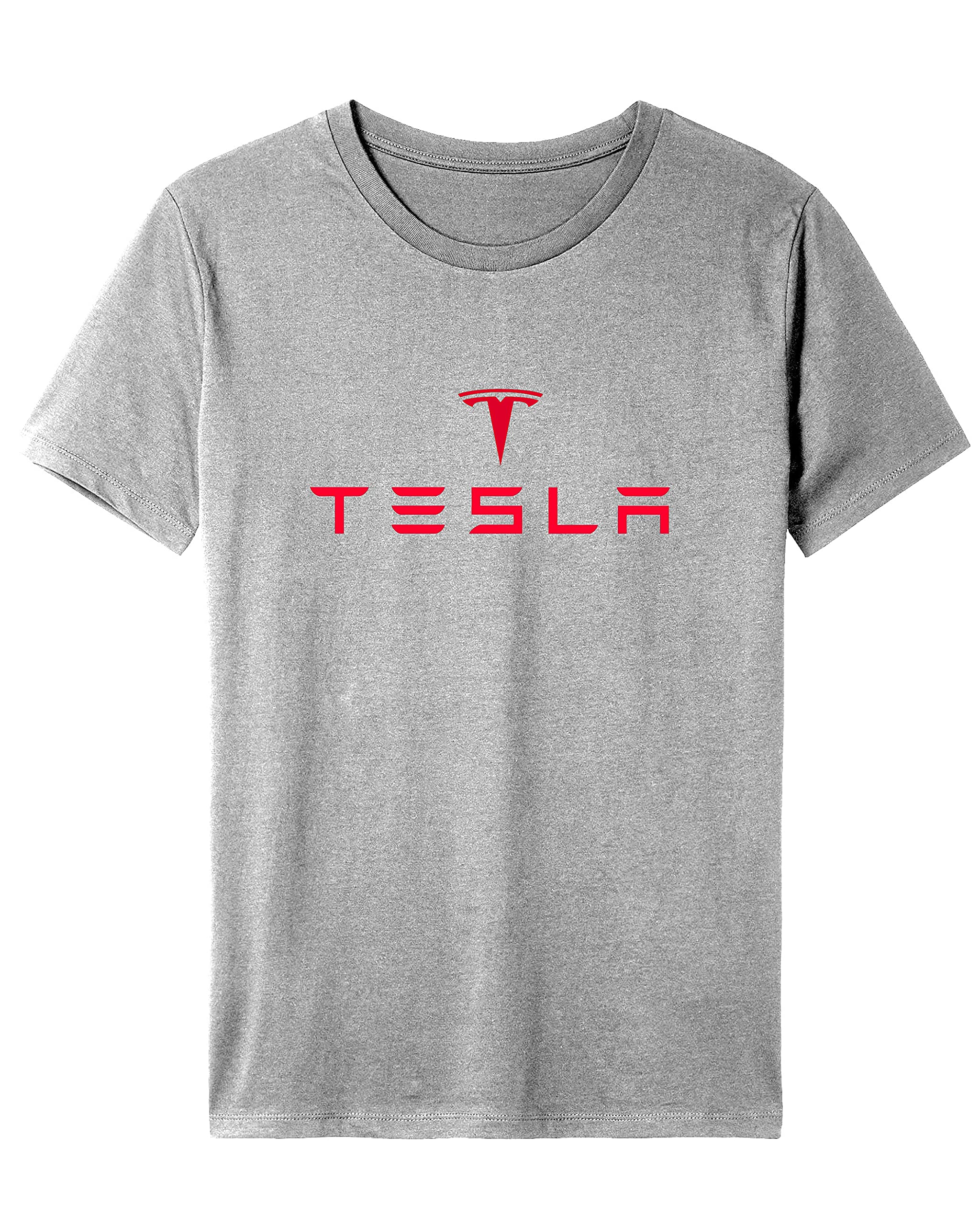 Tesla Red Logo T-Shirt for Men - Cotton Short Sleeve (XXL, Grey) | Casual Wear & Gifts