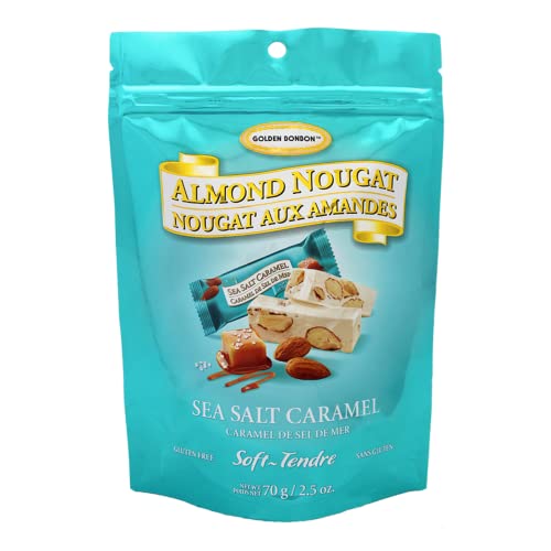 Premium Italian Golden Bonbon Soft Almond Salted Caramel Nougat Candy - Individually Wrapped, Gluten-Free, Halal Certified (2.5oz) - Perfect for Gifts, Parties & Sweet Cravings