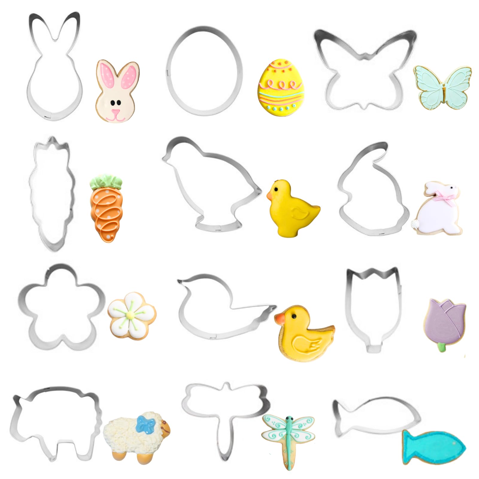12PCS Mini Easter Cookie Cutters Set - Stainless Steel Easter Egg, Bunny, Chick, Butterfly, Flower Shapes for Baking, DIY Decorations - Perfect for Easter Party, Holiday Baking & Home Kitchen Decor