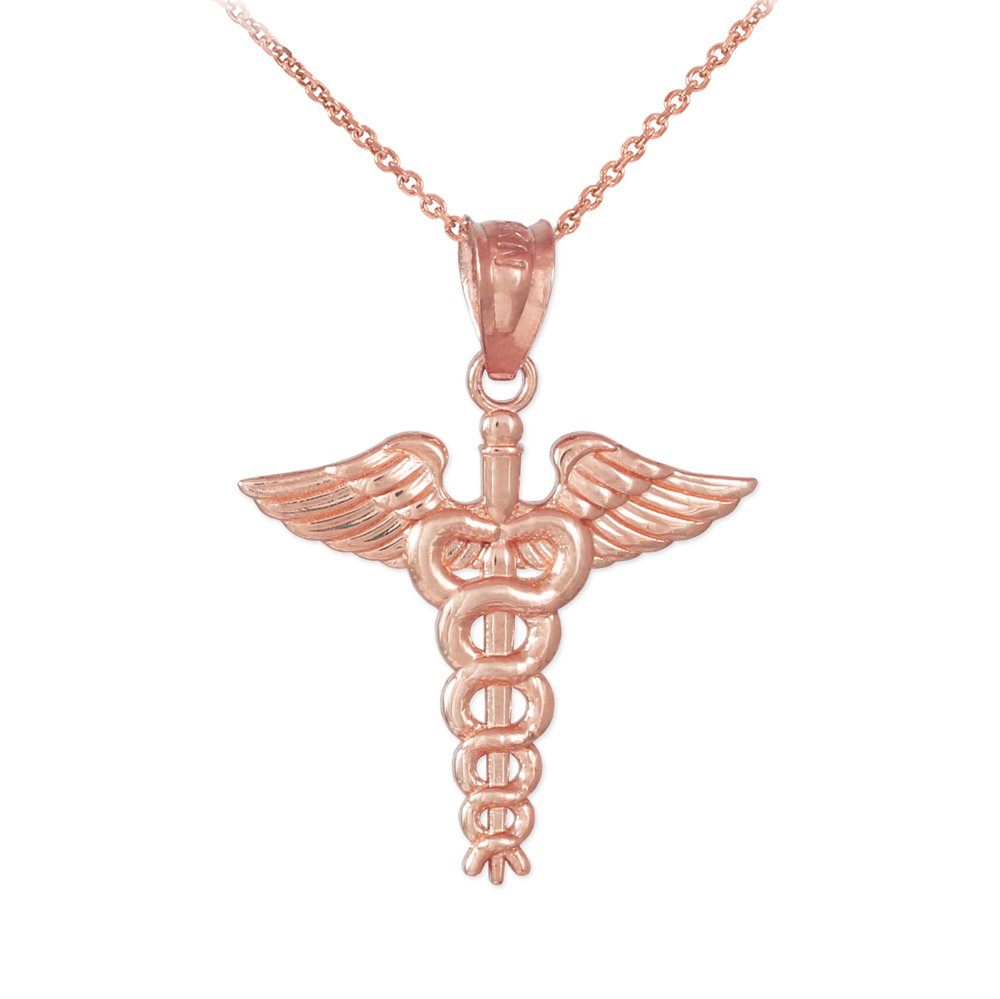 14k Rose Gold Caduceus Charm Pendant Necklace for Medical Professionals - Perfect Gift for Nurses, Doctors & Healthcare Workers | American Heroes Jewelry Collection