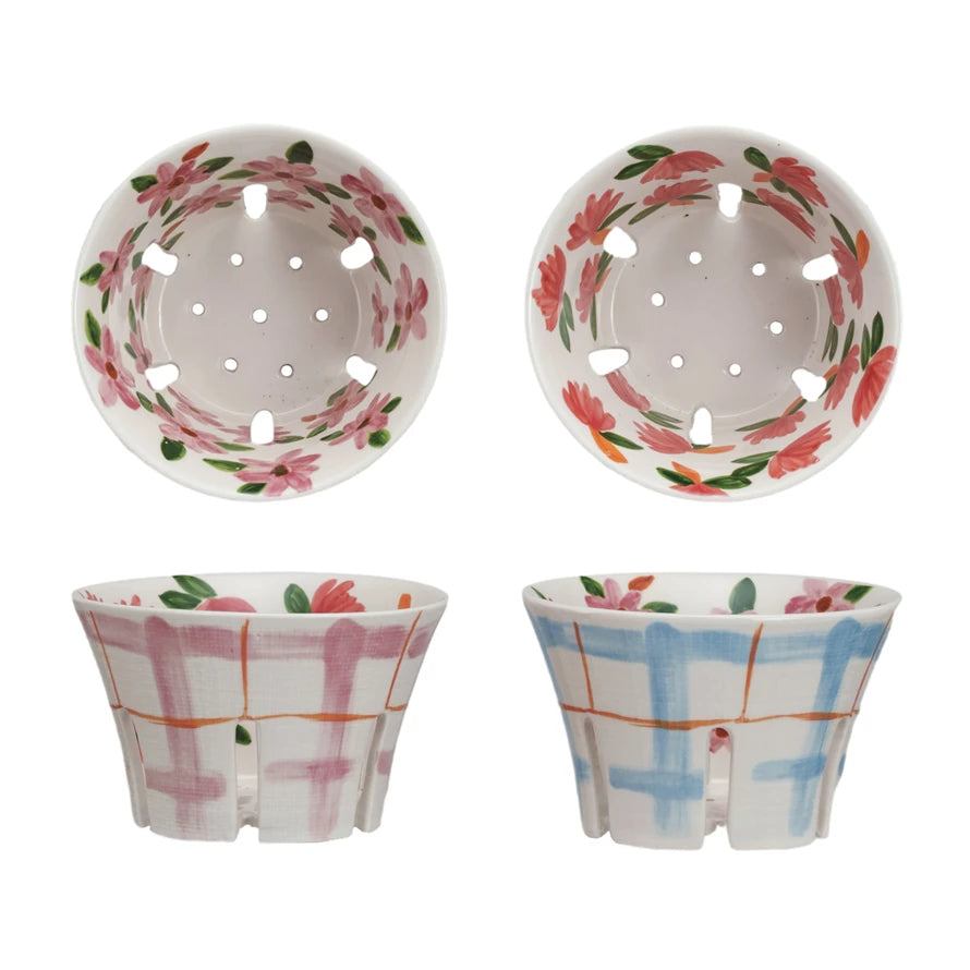 Stylish Plaid & Floral Berry Bowls – Elegant Fruit Serving Dishes for Parties, Picnics, and Home Decor