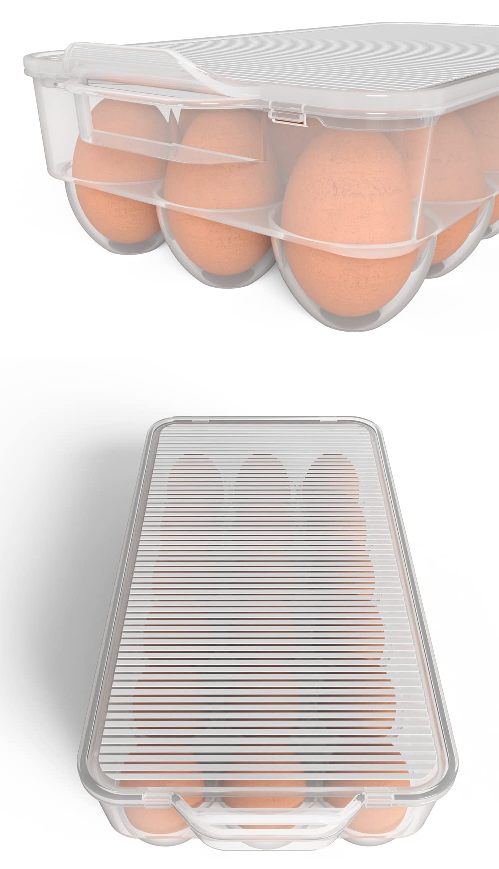 WYT Clear Covered Egg Holder 3-Pack - Plastic Refrigerator Egg Storage Container with Lid Holds 18 Eggs - Perfect for Kitchen Organization & Fridge Space Saving