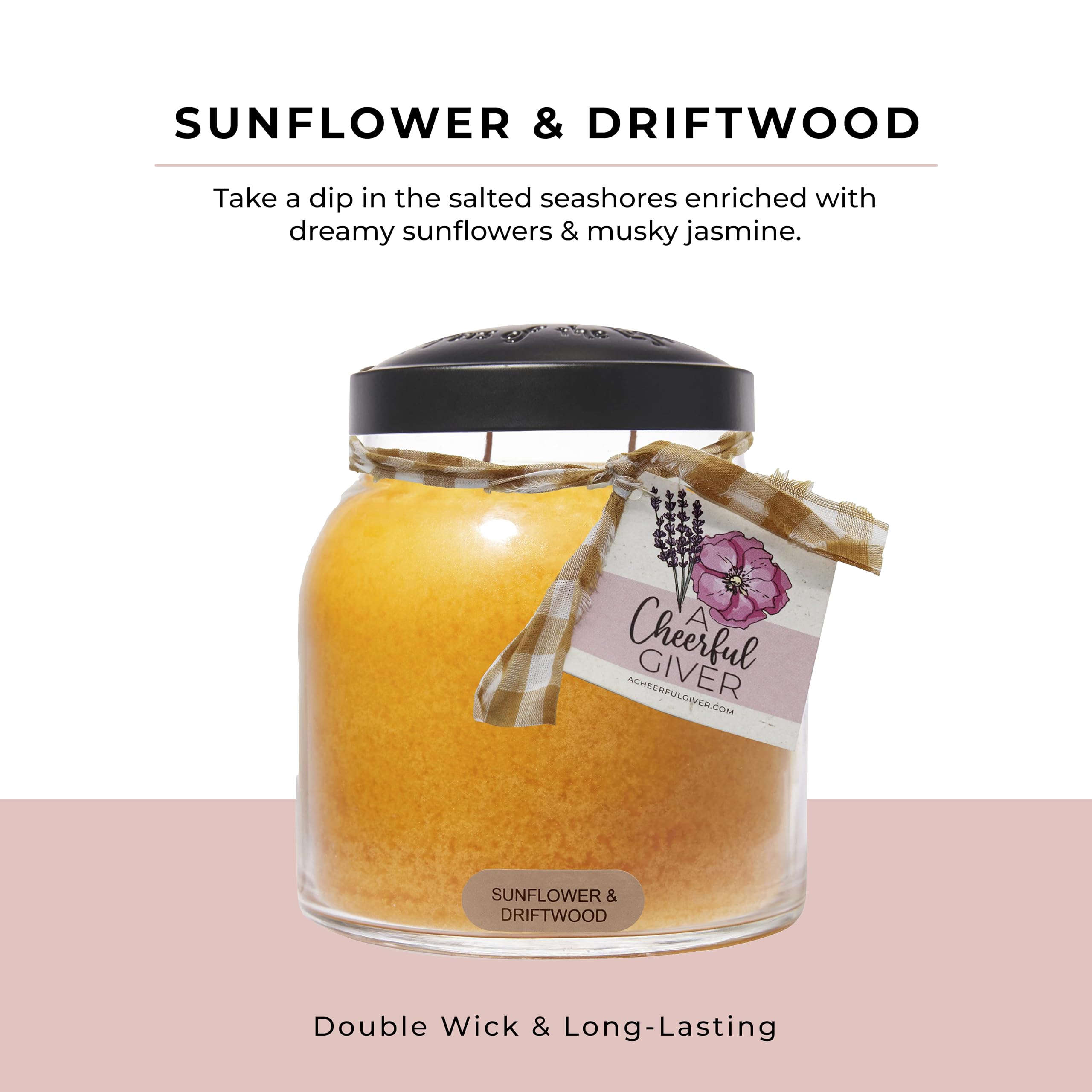 34oz Sunflower & Driftwood Scented Candle with Lid - 155 Hours Burn Time - A Cheerful Giver Gift Candle - Keepers of The Light Collection - Perfect for Home Decor, Relaxation & Thoughtful Gifts