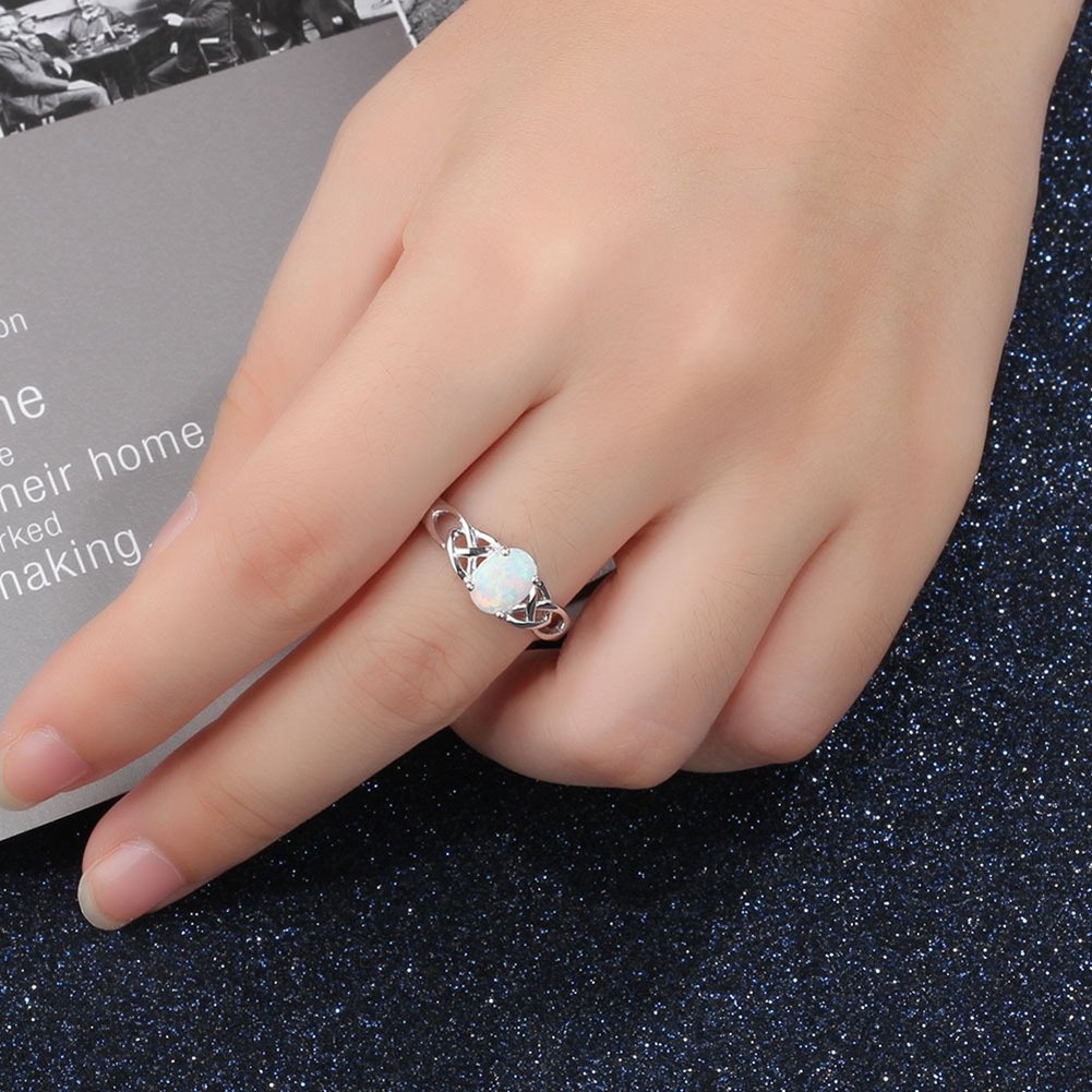 925 Sterling Silver Celtic Knot Heart Shaped Fire Opal Ring - Unique Engagement Wedding Promise Gift for Her