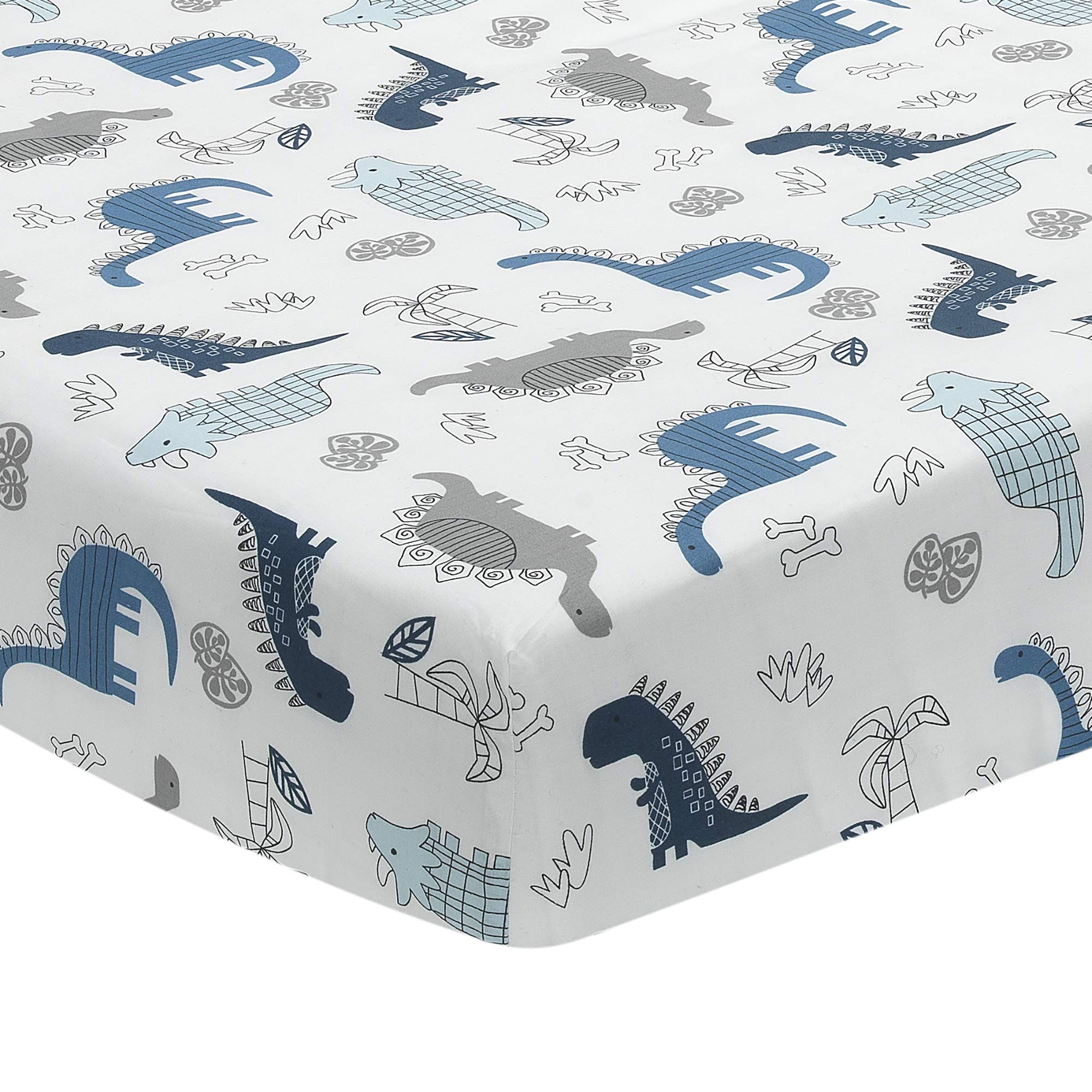 Lambs & Ivy Baby Dino Blue & White Dinosaur Nursery 6-Piece Crib Bedding Set - Soft Crib Sheets, Bumper, Skirt & More for Boys & Girls Nursery Decor