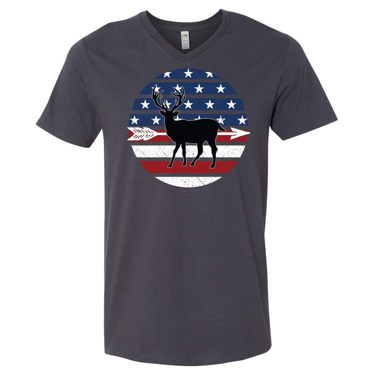 Inktastic Deer Bow Hunting USA Flag Men's V-Neck T-Shirt - Patriotic Hunting Apparel for Outdoor Enthusiasts | Perfect for Hunting Trips, Camping & Casual Wear