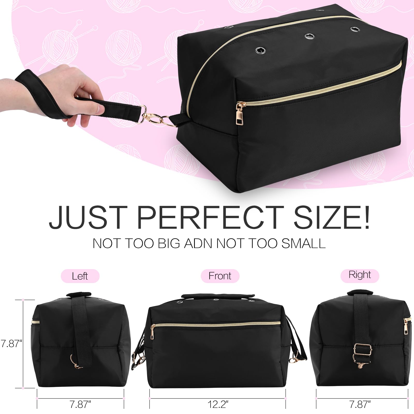 Yookee Home Yarn Storage Bag - Crochet & Knitting Organizer with Multiple Pockets for Crocheting Accessories - Perfect Gift for Crochet Lovers, Moms & Women (Black) - Ideal for Crafting, Travel & Home Organization