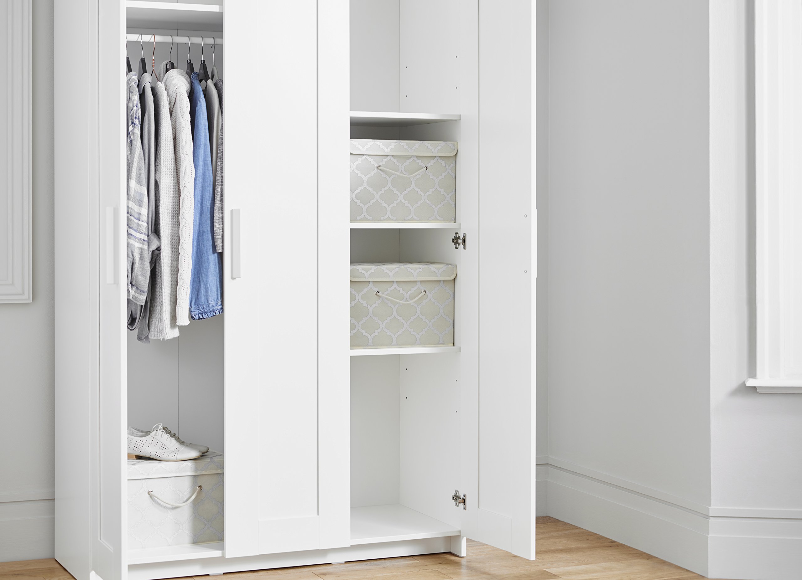 Premium Cream & Metallic Fabric Storage Boxes with Lids - Stackable, Foldable Organizer for Wardrobe, Closet, Bedroom, Office | 2-Pack 14.6