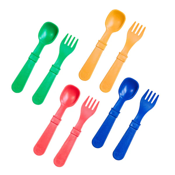 Reusable Eco-Friendly Silicone Baby Utensils Set - 8 Pack for Toddlers & Kids - BPA-Free, Soft Grip Spoons & Forks - Perfect for Baby-Led Weaning, Travel & Daycare Use