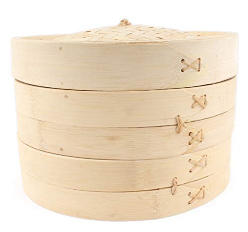 Premium 18cm Bamboo Steamer Basket Set for Cooking Fish, Rice, Vegetables & Dumplings - Natural Kitchen Cooking Tools for Healthy Asian Meals | Perfect for Home Chefs & Restaurant Use