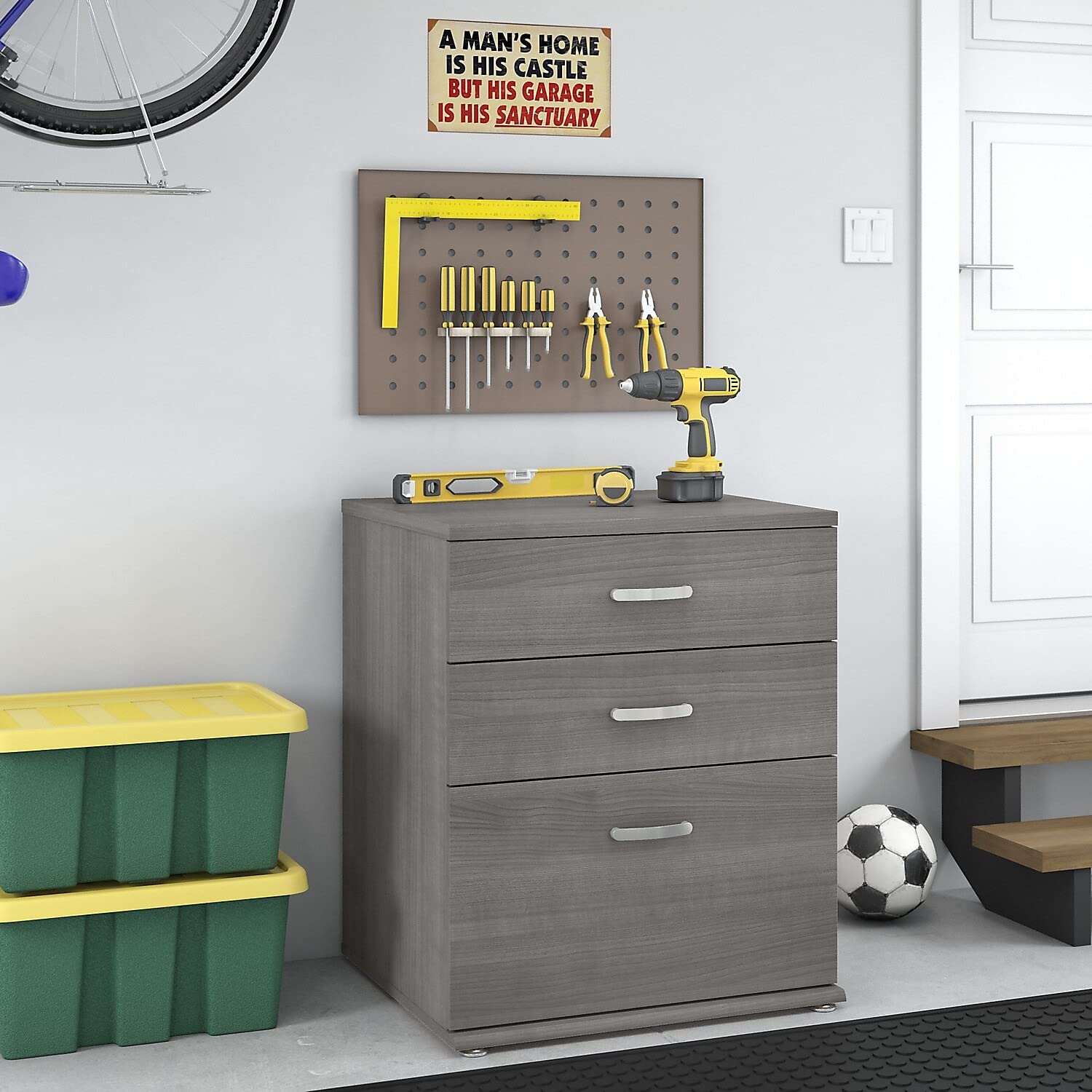 Bush Business Furniture Universal Floor Storage Cabinet with 4 Drawers - Platinum Gray for Office, Home, or Classroom Organization