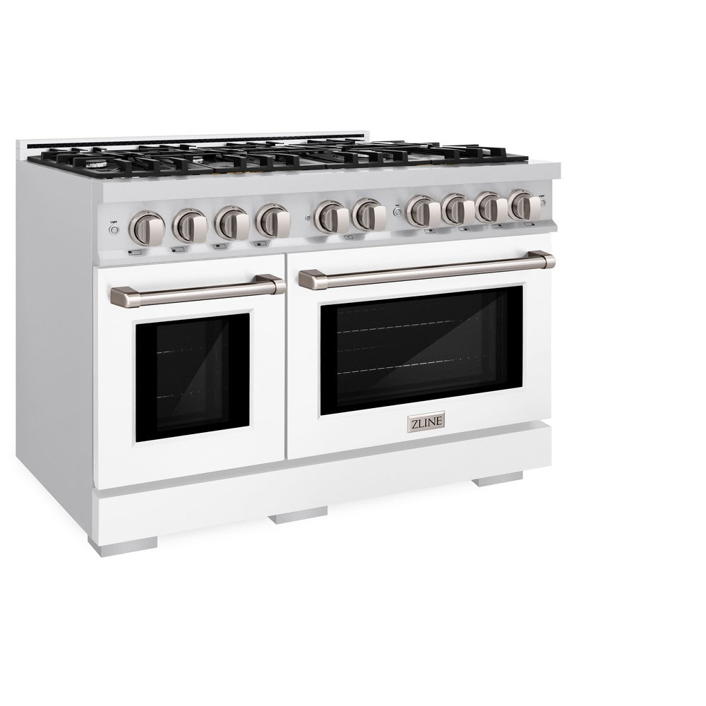 ZLINE 48-Inch Stainless Steel Dual Fuel Range with 8-Burner Gas Cooktop & 6.7 cu. ft. Double Oven - White Matte Doors (HDR WM 48) | Professional Kitchen Appliance for Home Chefs & Entertaining