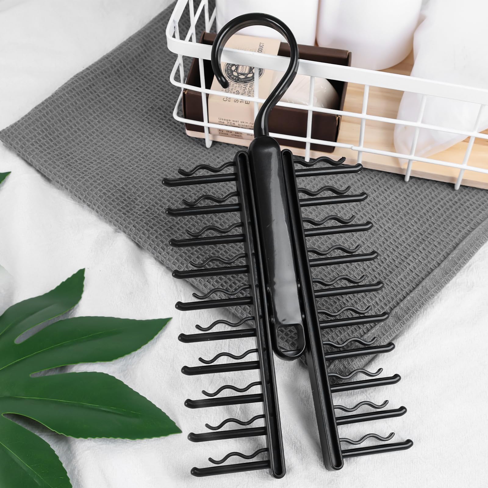 MCPINKY Black Tie Rack - 20 Hook Necktie & Belt Hanger Organizer - Space Saving Closet Storage Solution for Men's Accessories - Perfect for Home, Office, and Travel Organization