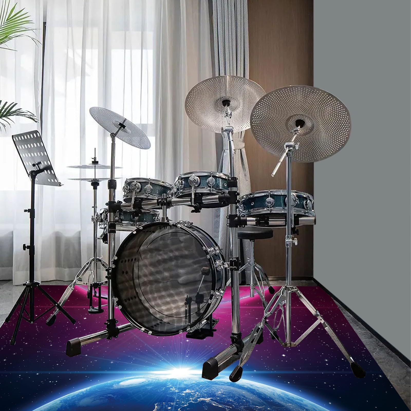 6x6.6Ft Professional Non-Slip Drum Mat with Soundproof Padding - Heavy Duty Drum Rug for Drum Set Accessories, Perfect Gift for Drummers (Ball Design) - Ideal for Home Studios, Live Performances & Drum Practice Sessions
