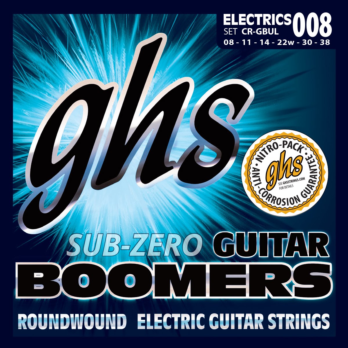 GHS Strings CR-GBUL SUB-Zero BOOMERS Electric Guitar Strings - Ultra Light 8-38 Gauge | Perfect for Rock, Blues & Jazz Performances | Ideal for Stage & Studio Recording