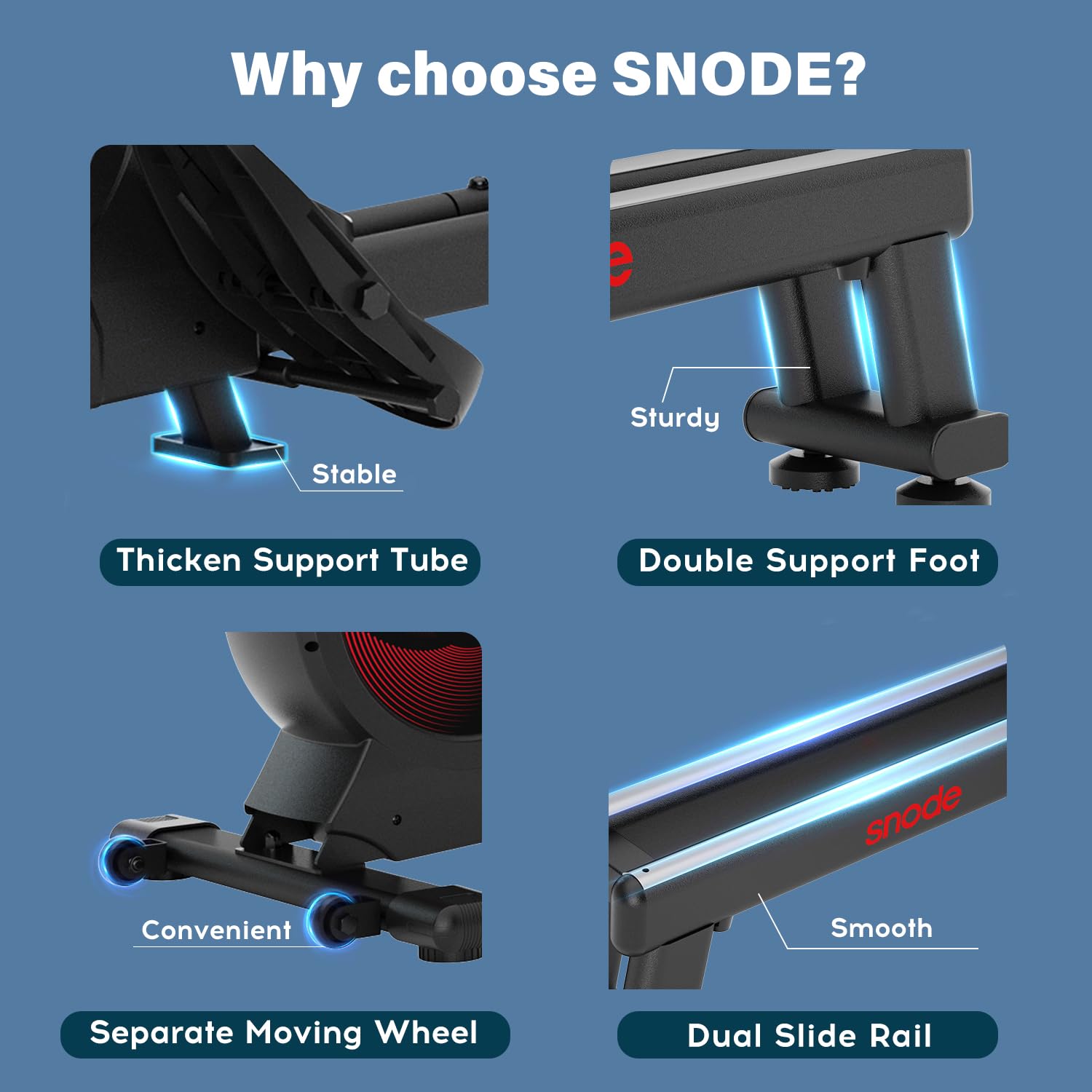 SNODE Rowing Machine for Home Use - 350lb Weight Capacity, LCD Monitor, Ergonomic Seat & Dual Rail System - Perfect for Home Gym, Cardio Workouts & Full Body Exercise