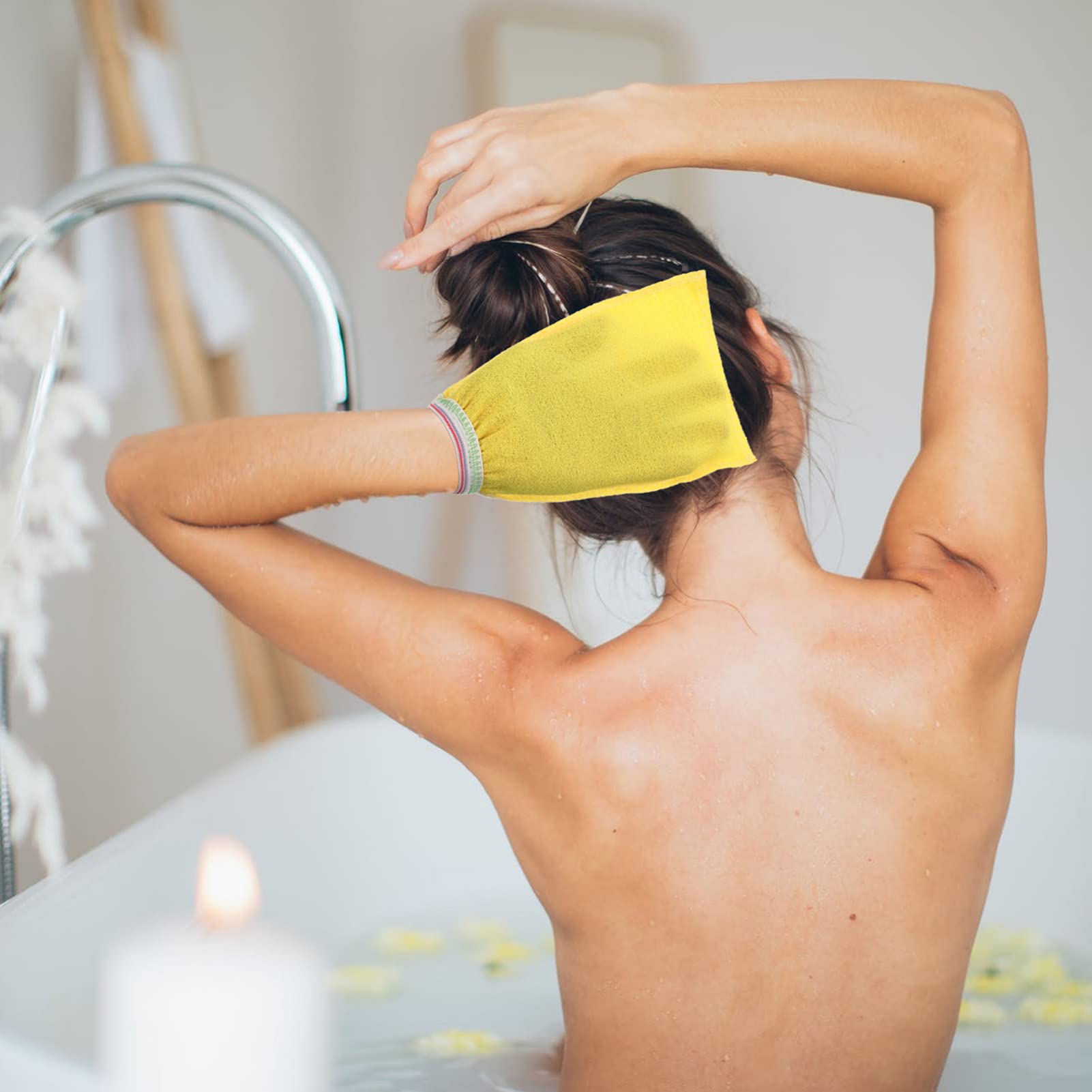 EXCEART 25Pcs Exfoliating Bath Scrubbers - Premium Exfoliating Washcloths for Shower & Spa, Body Scrub Mitts for Dead Skin Removal & Smooth Skin (Yellow) - Perfect for Home Spa Days, Gift Sets & Self-Care Routines
