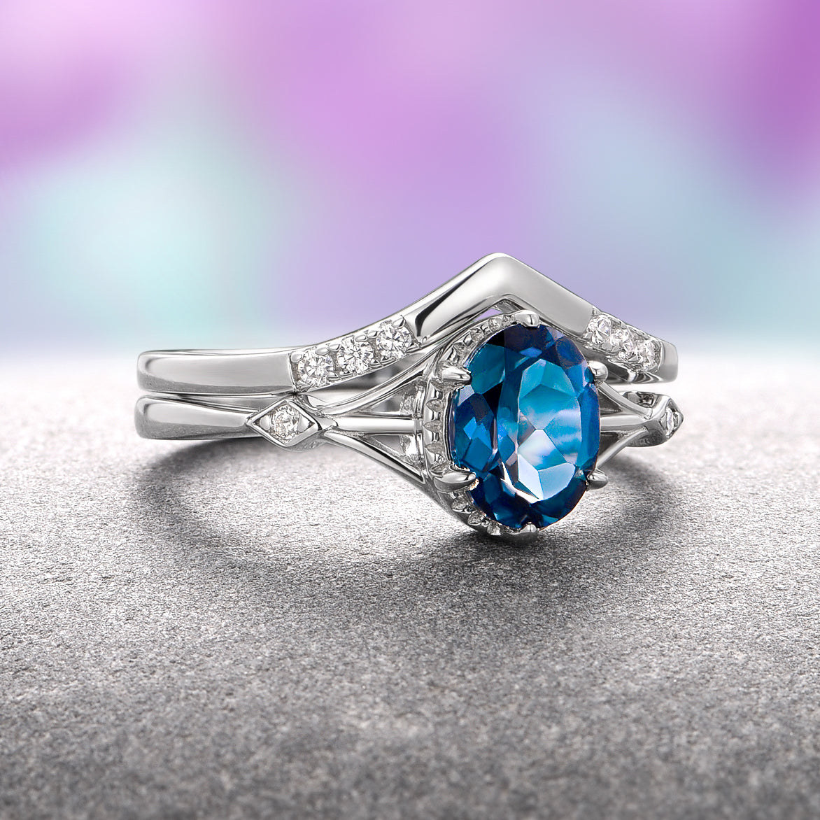 Celtic Natural London Blue Topaz Ring Set in Sterling Silver - Elegant Jewelry for Women, Perfect for Weddings, Anniversaries & Special Occasions