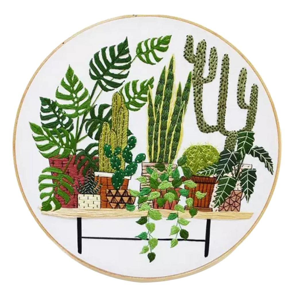 DIY Embroidery Starter Kit for Beginners - Stamped Needlework Kit with Pot Plant Pattern (EC001) | Perfect for Home Decor, Gifts & Crafting Projects