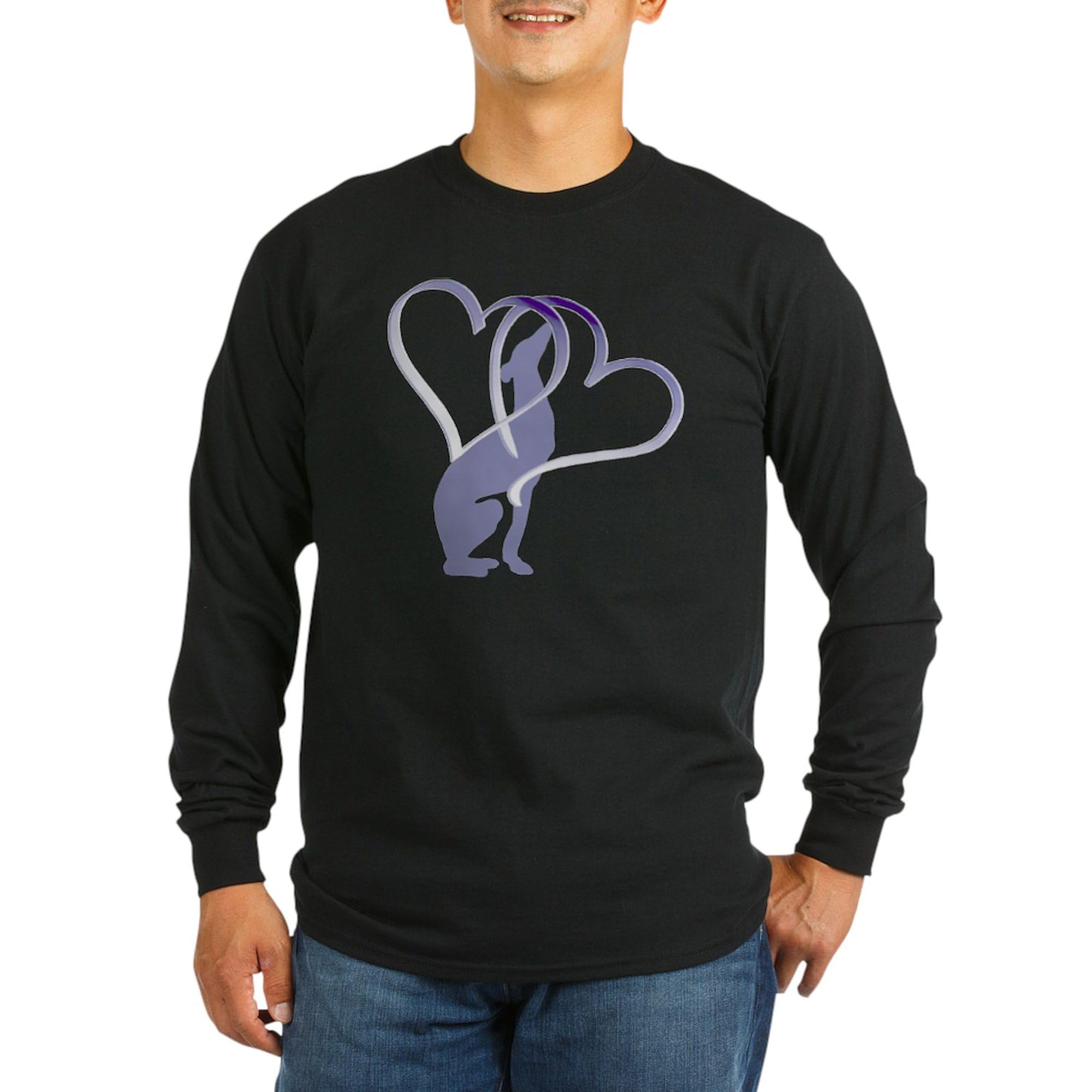 Greyhound Hearts Long Sleeve Dark T-Shirt for Men | Comfortable Crewneck Casual Shirt | Perfect for Dog Lovers, Pet Owners & Greyhound Enthusiasts