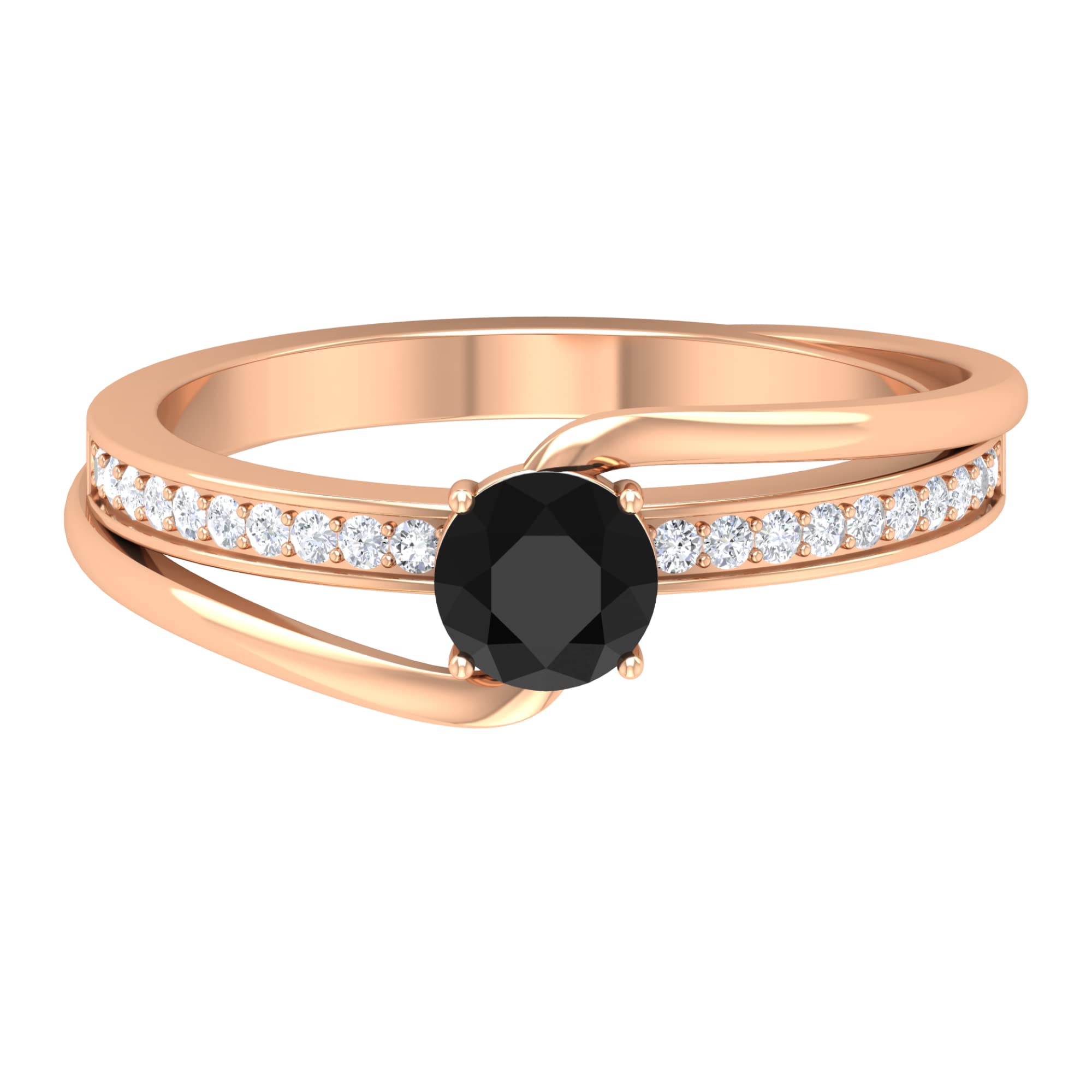3/4 CT Black Onyx and Diamond Ring for Women - 14K Gold Bypass Solitaire Engagement Ring (5mm Onyx) - Perfect for Weddings, Anniversaries & Special Occasions