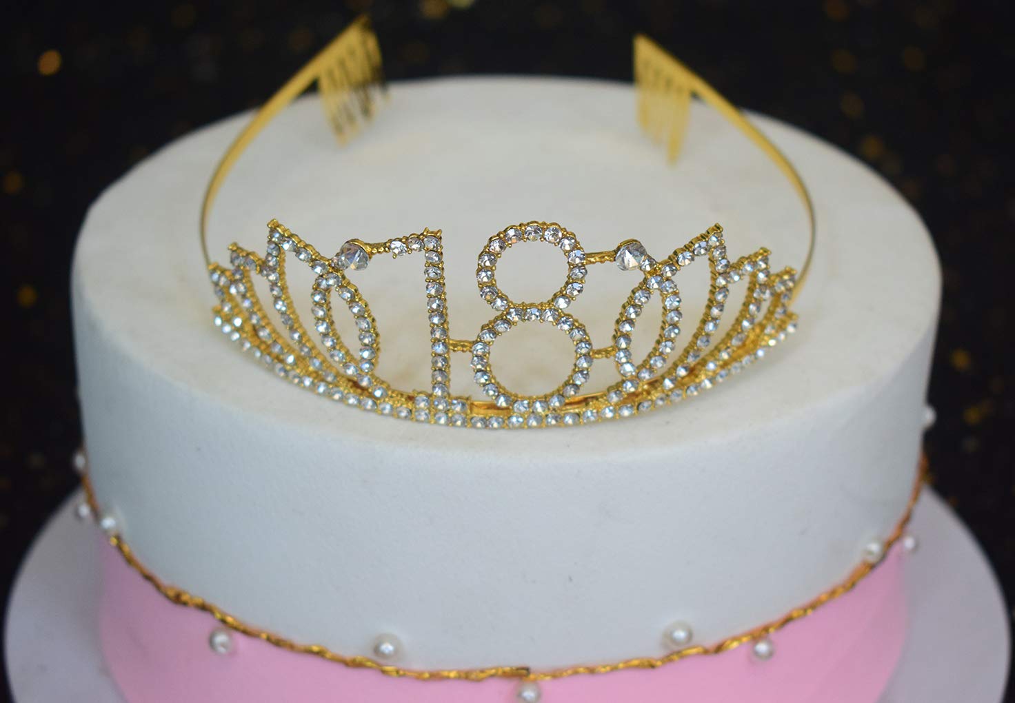 18th Birthday Gold Tiara & Glitter Sash Set - Crystal Princess Crown & Birthday Girl Sash for Sweet 16, Quinceañera, Prom - Perfect for Birthday Parties, Photo Shoots & Special Celebrations
