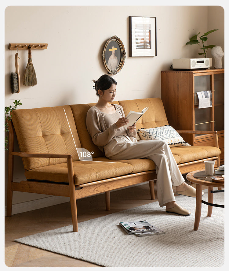 Vintage Oak Solid Wood Rattan Sofa - Convertible 2-in-1 Couch & Daybed for Living Room, Bedroom or Patio