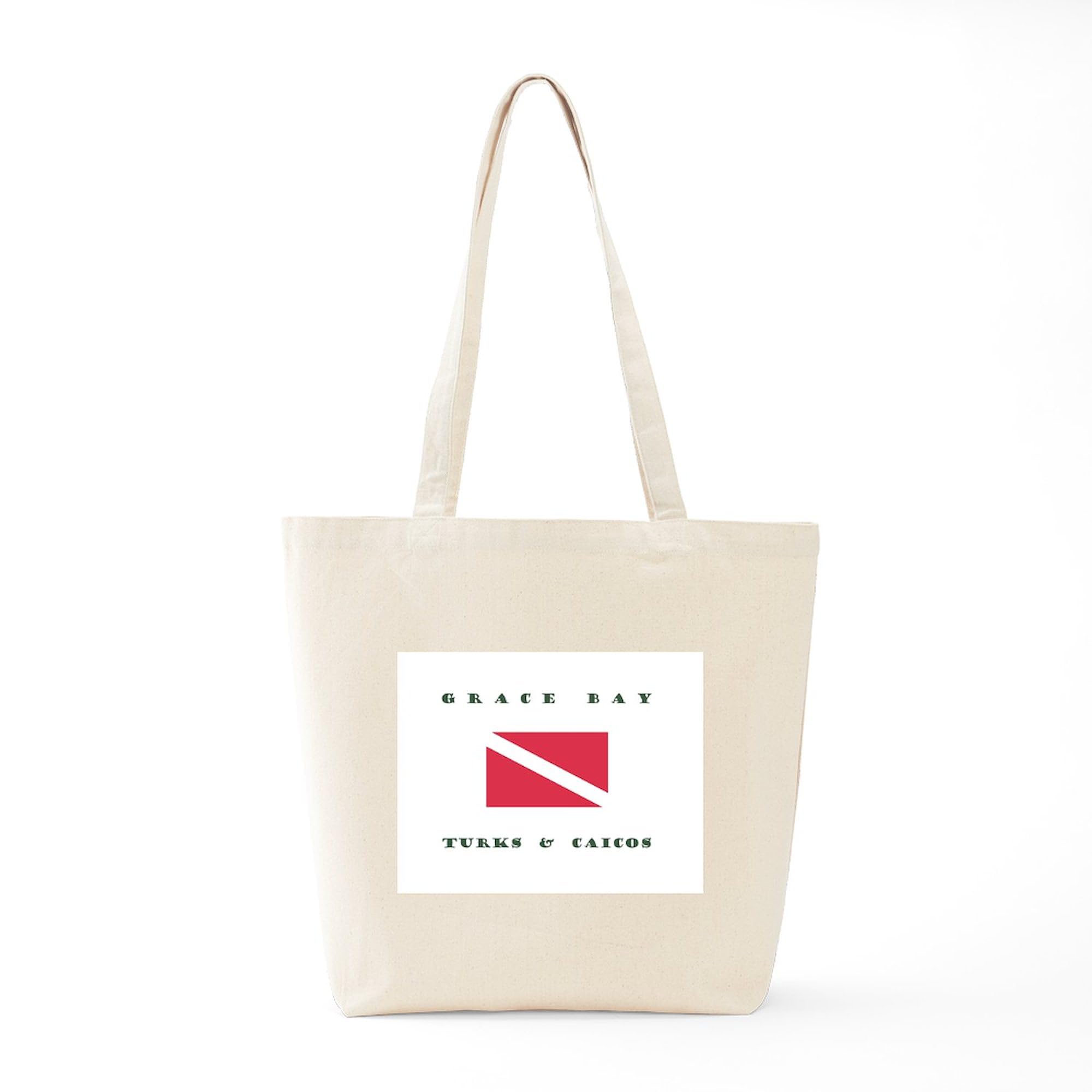Grace Bay Turks and Caicos Dive Tote Bag - Natural Canvas Reusable Shopping Bag for Beach, Grocery & Travel | Eco-Friendly Carryall