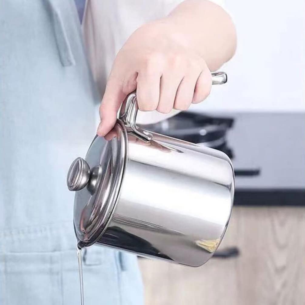 Hemoton 2-Pack Stainless Steel Grease Containers with Lids - Oil Strainer Pot for Kitchen, Cooking & Frying - Durable Food-Grade Storage for Used Cooking Oil, Drippings & Grease - Ideal for Restaurants, Home Kitchens & Outdoor BBQ