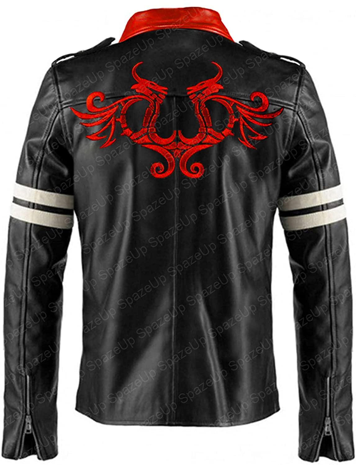 SpazeUp Men's Black Leather Jacket with Dragon Patch - Stylish Biker Jacket for Halloween, Gaming, Cosplay & Casual Wear