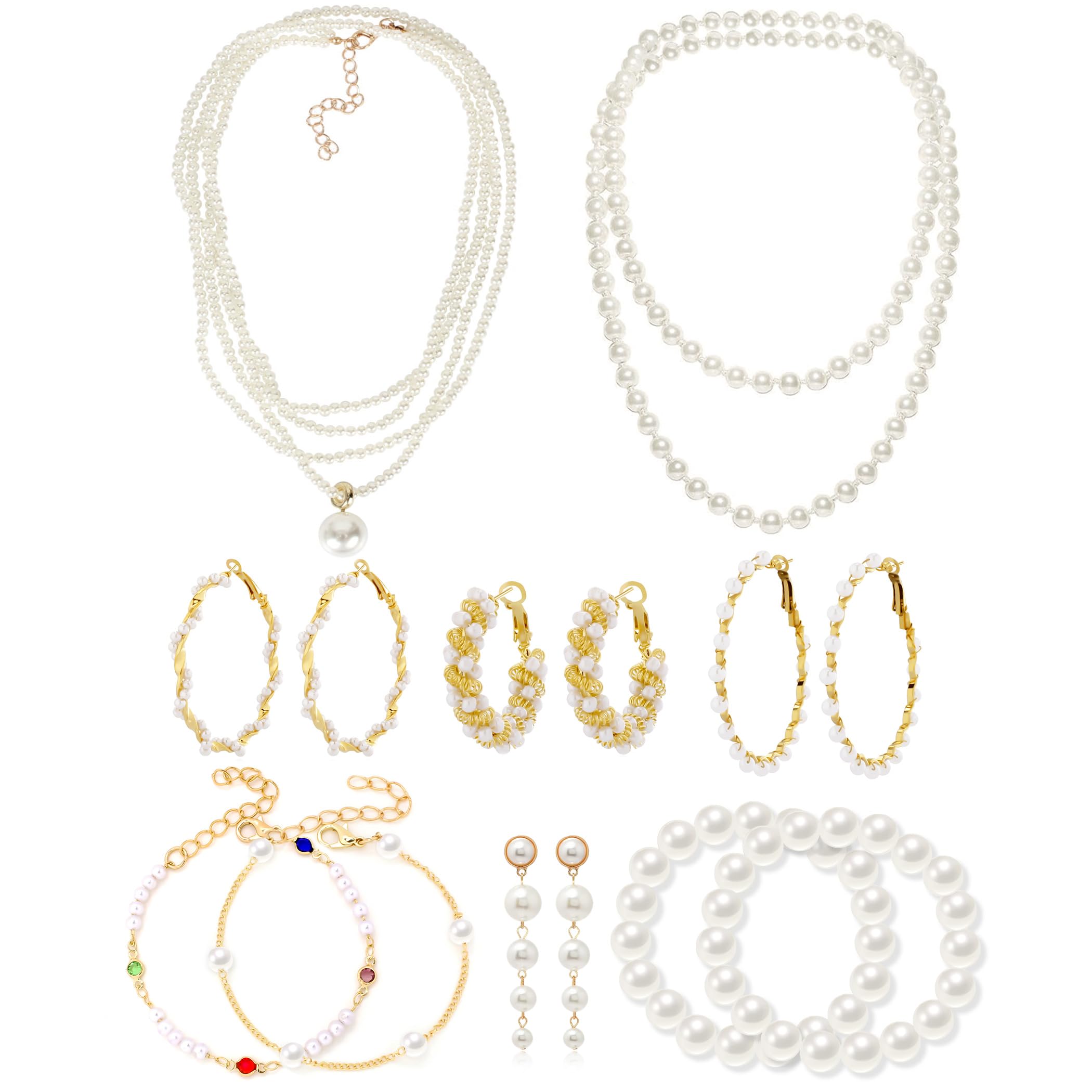 14K Gold Plated Jewelry Set for Women - 3 Pcs Necklace, 6 Pairs Earrings & 10 Pcs Rings - Elegant Layered Bracelet Set - Perfect for Parties, Weddings & Everyday Wear