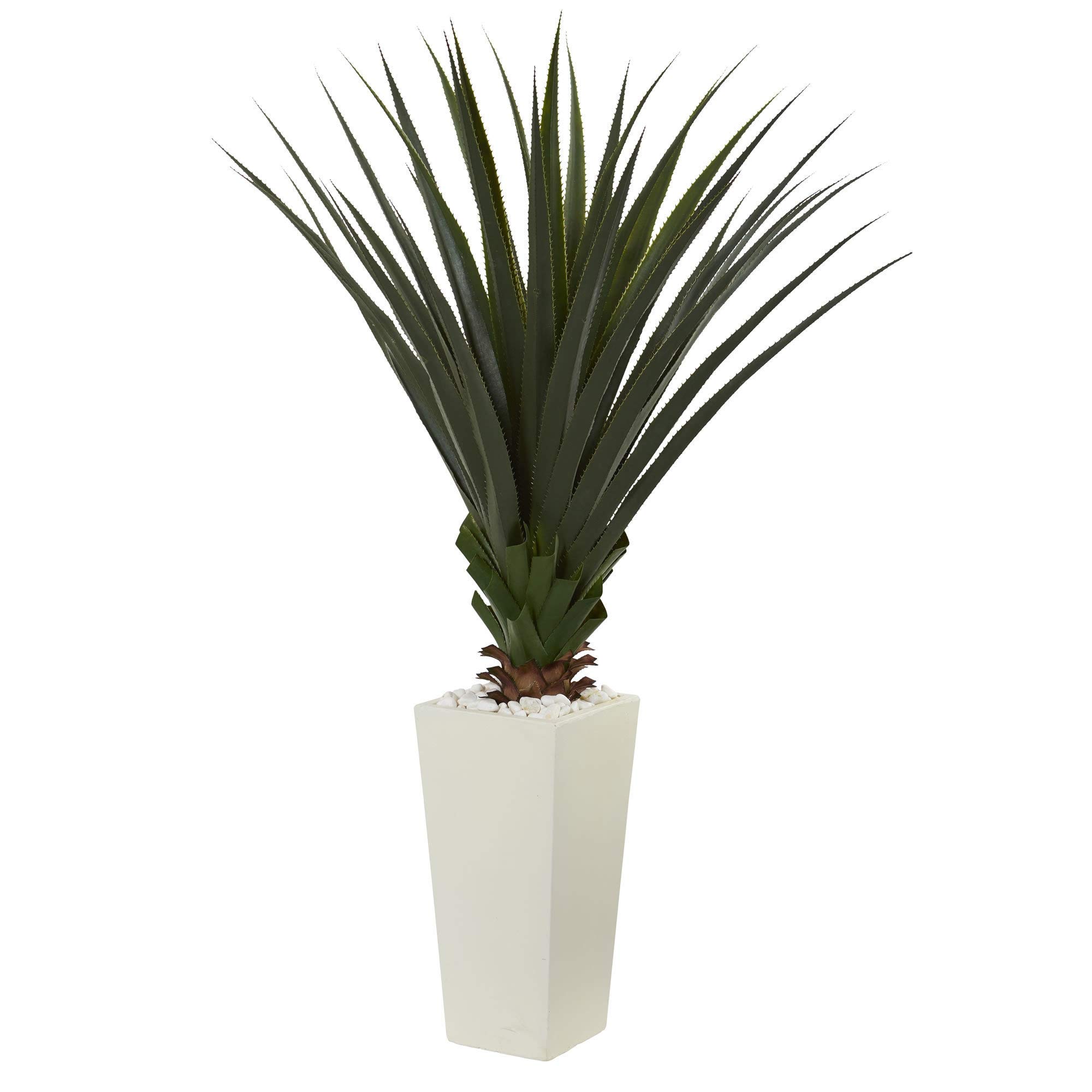 5' Spiky Agave Artificial Plant in White Tower Planter - Low Maintenance Fake Succulent for Home Office Decor, Modern Interior Design & Wedding Centerpieces