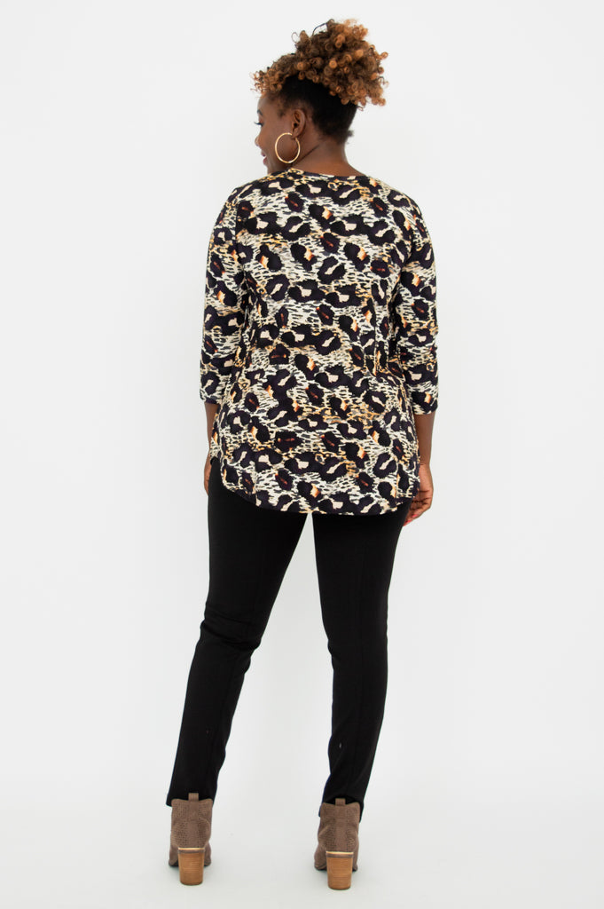 Jackie 3/4 Sleeve Women's Tops - Soft Bamboo Fabric, Breathable & Comfortable, Leonine Print Fashion Tee for Casual Wear, Work & Outdoor Activities