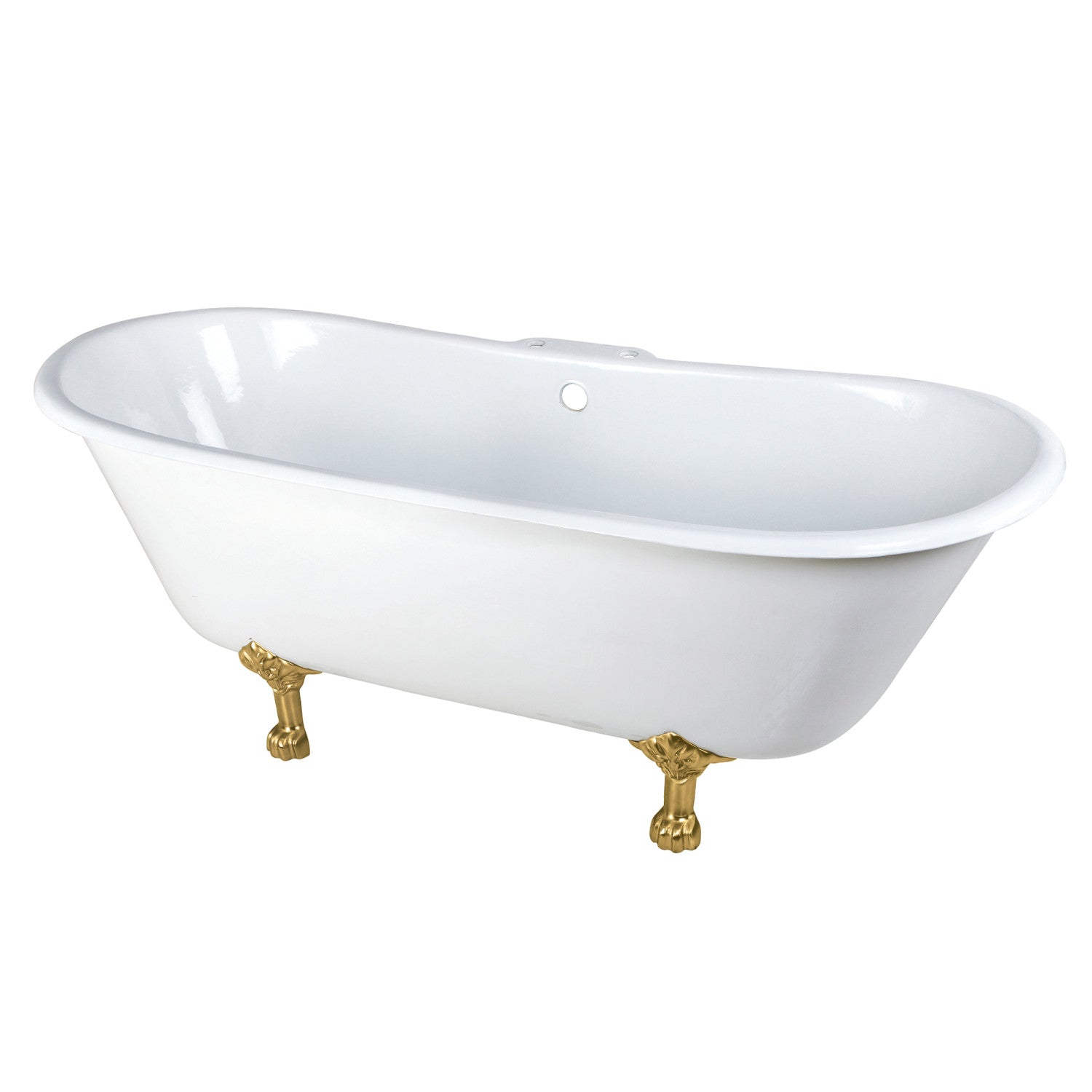 Aqua Eden 67 Inch White Cast Iron Clawfoot Bathtub with Brushed Brass Faucet - Vintage Oval Double Slipper Tub for Luxury Bathroom & Spa Relaxation