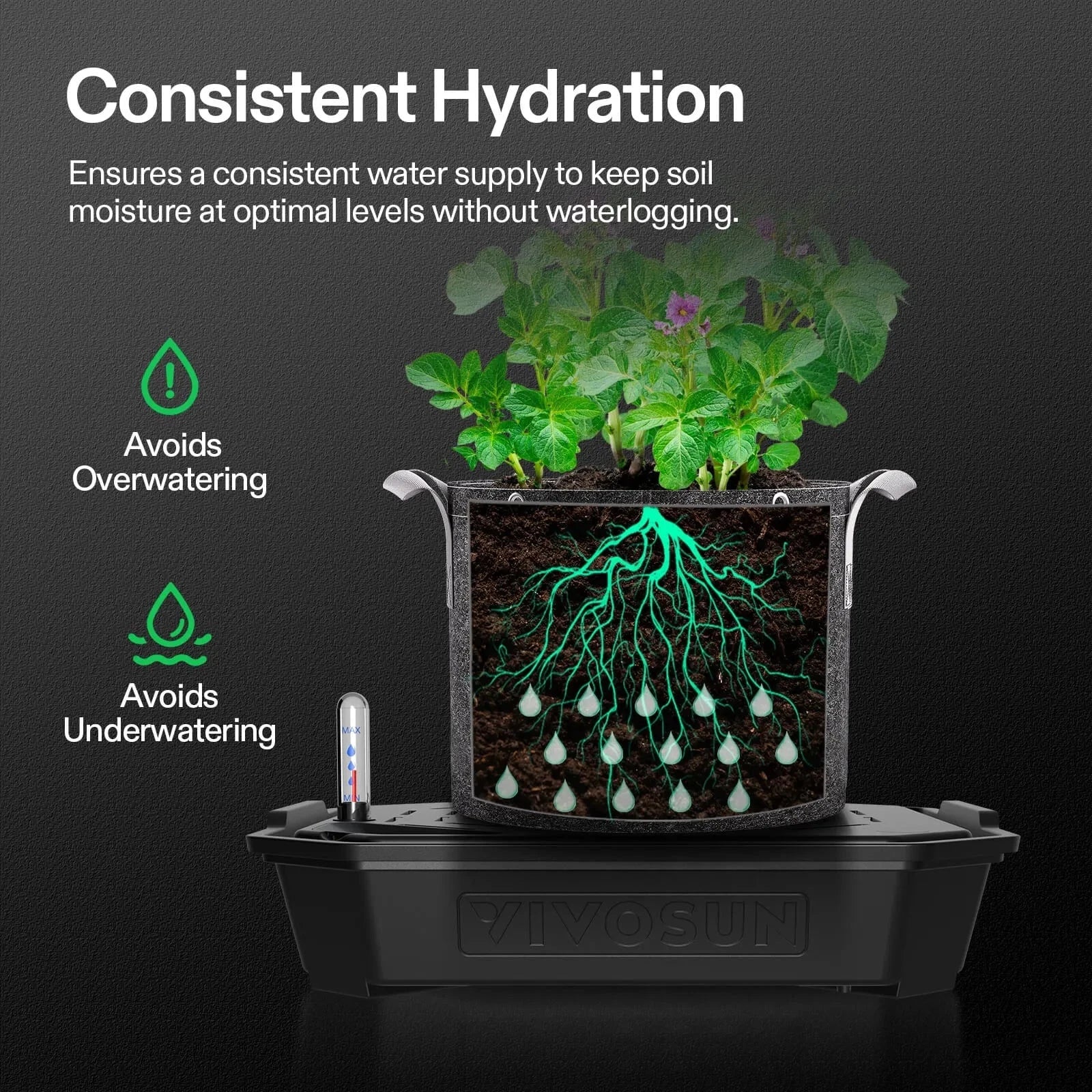 VIVOSUN FlexFeed Self Watering Fabric Pot Base with 6L Reservoir - Automatic Plant Watering System for Indoor/Outdoor Gardening, Hydroponics & Greenhouse Use